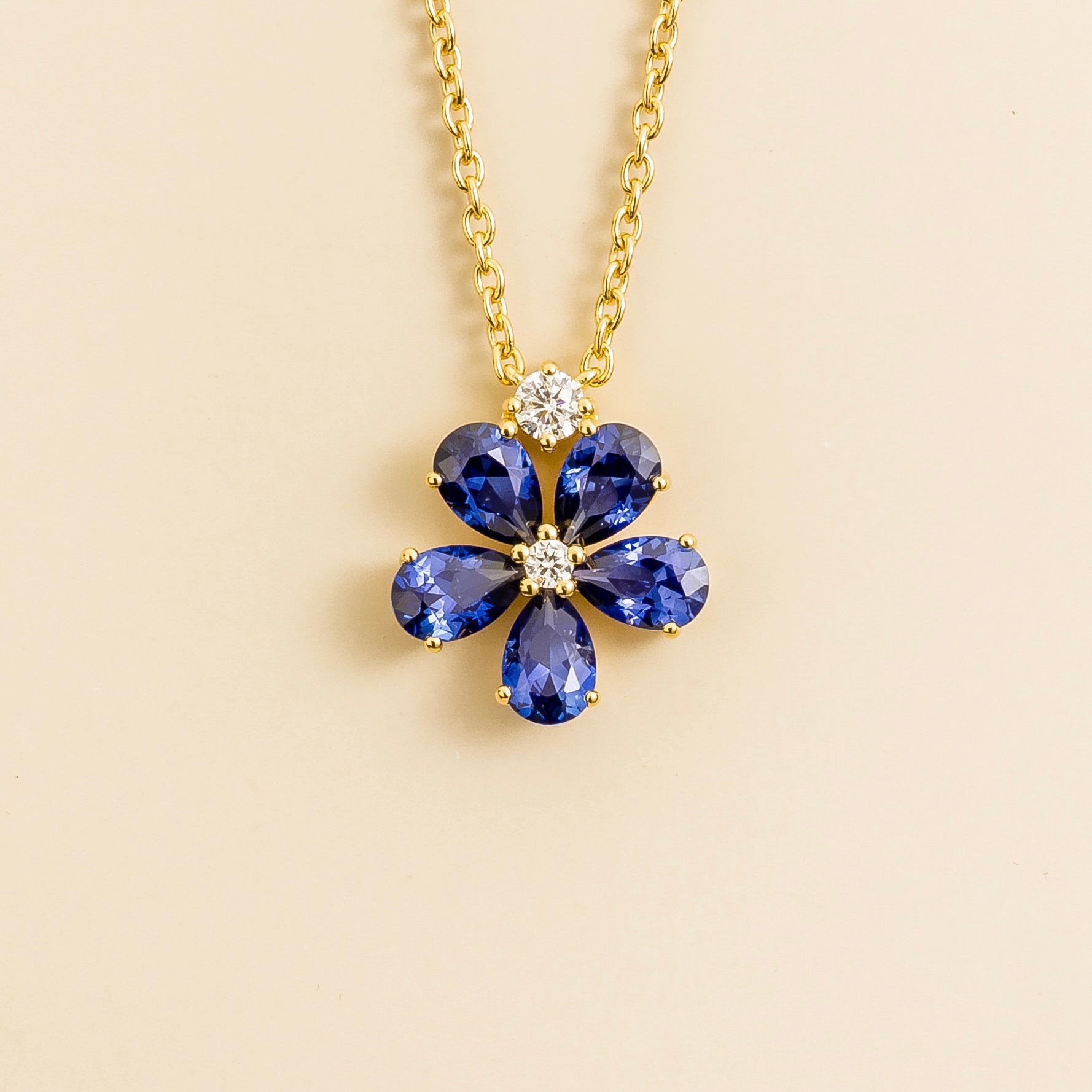 Florea Blue Sapphire & Diamond Flower Pendant Necklace in Gold