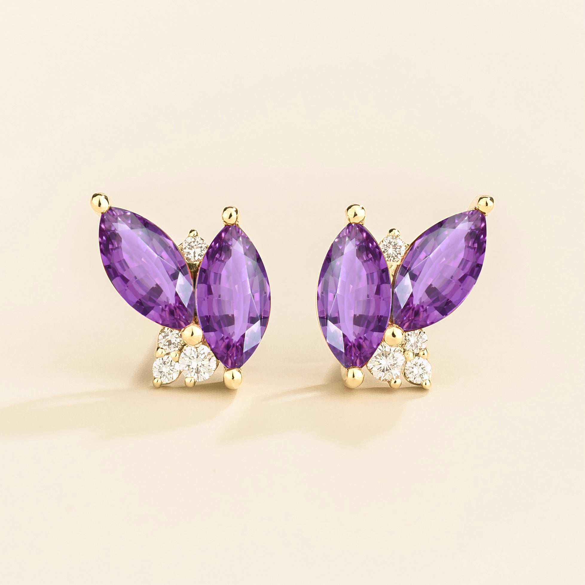 Vento Marquise Purple Sapphire & Diamond Cluster Stud Earrings in White Gold