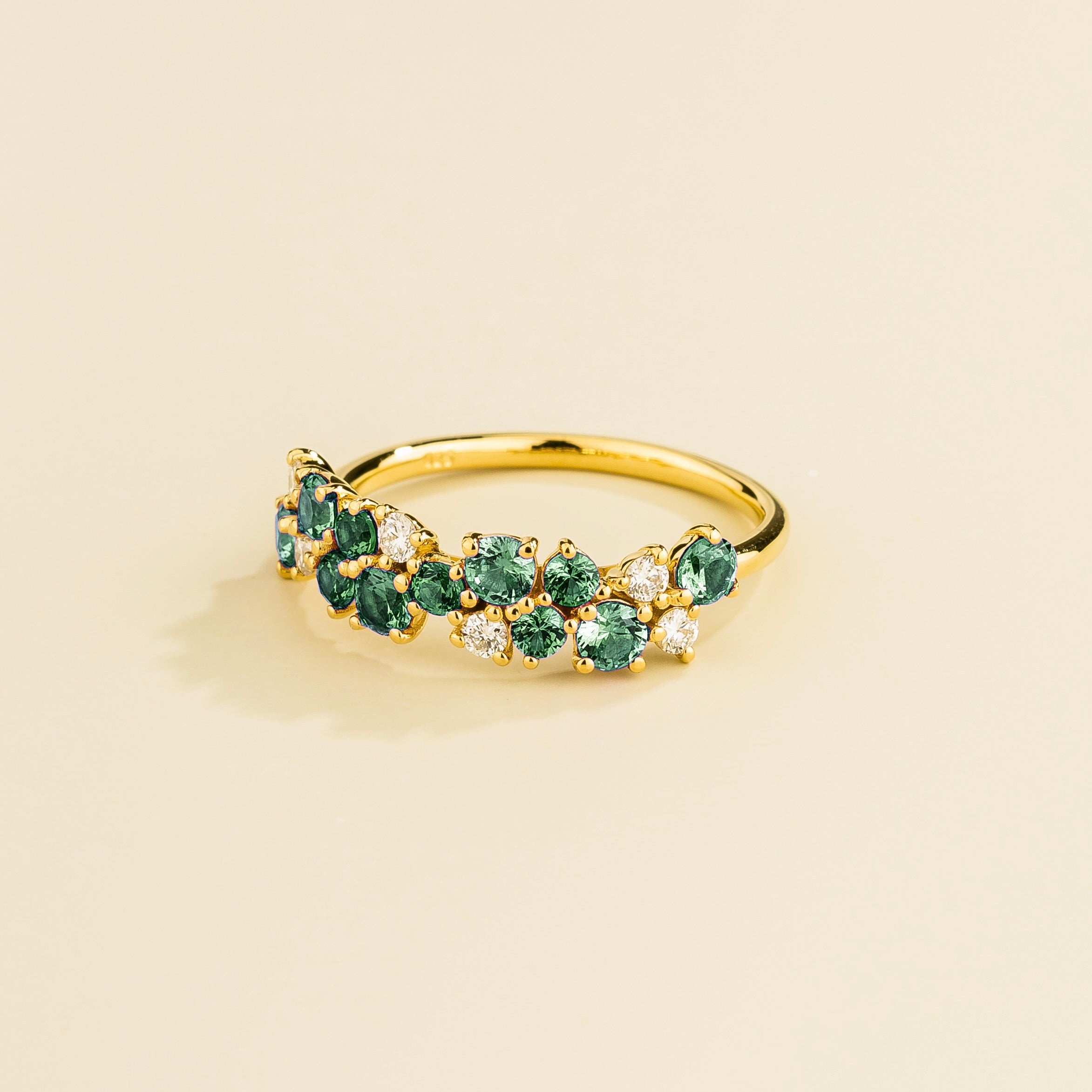 Starry Emerald & Diamond Cluster Ring in Gold