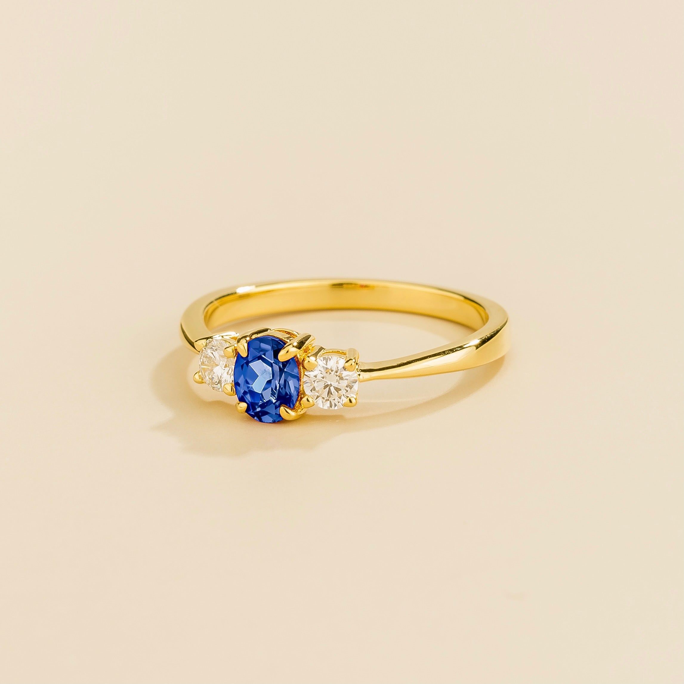 Boble Blue Sapphire Oval & Diamond Three-Stone Ring in Gold