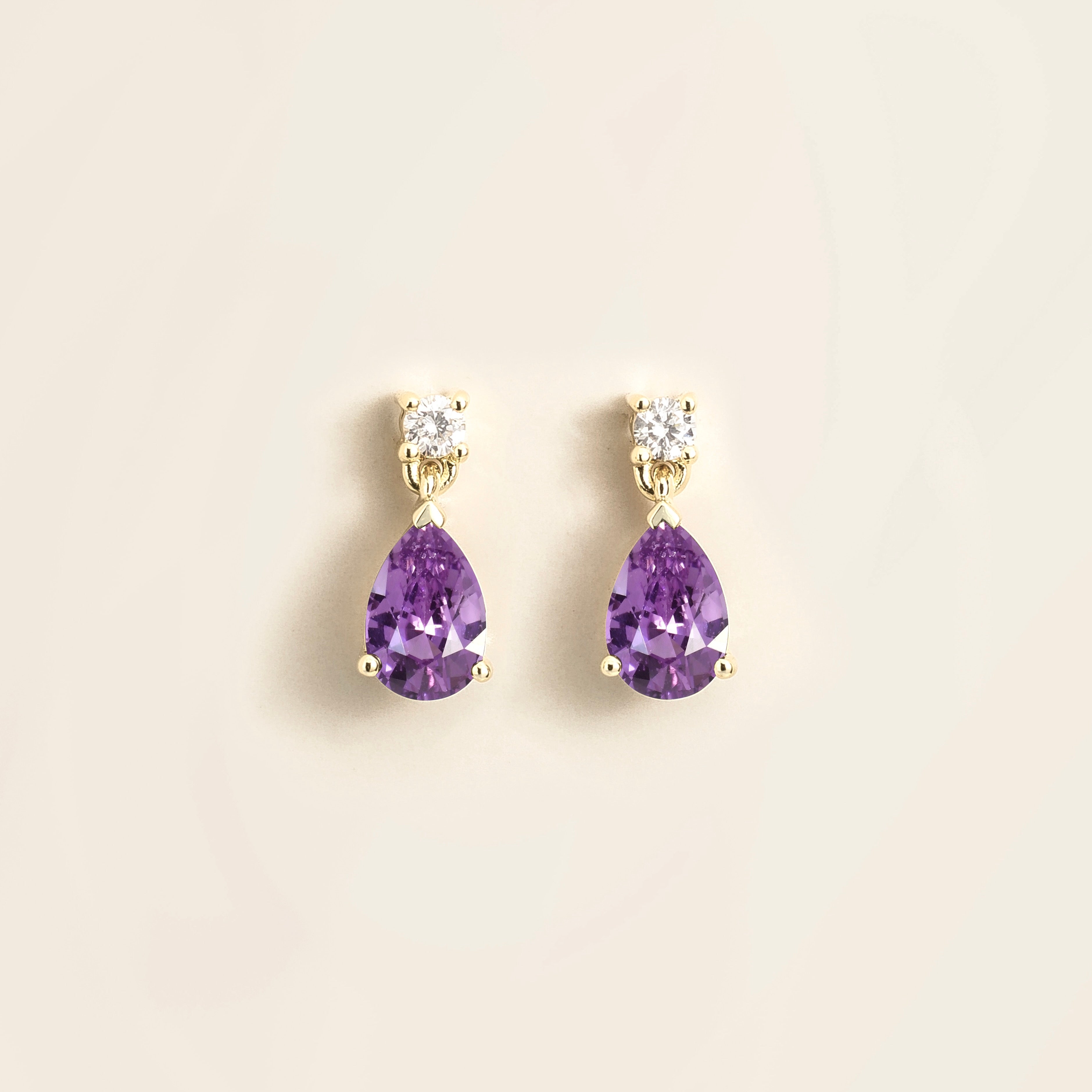 Pisa Purple Sapphire & Diamond Pear Drop Earrings in White Gold