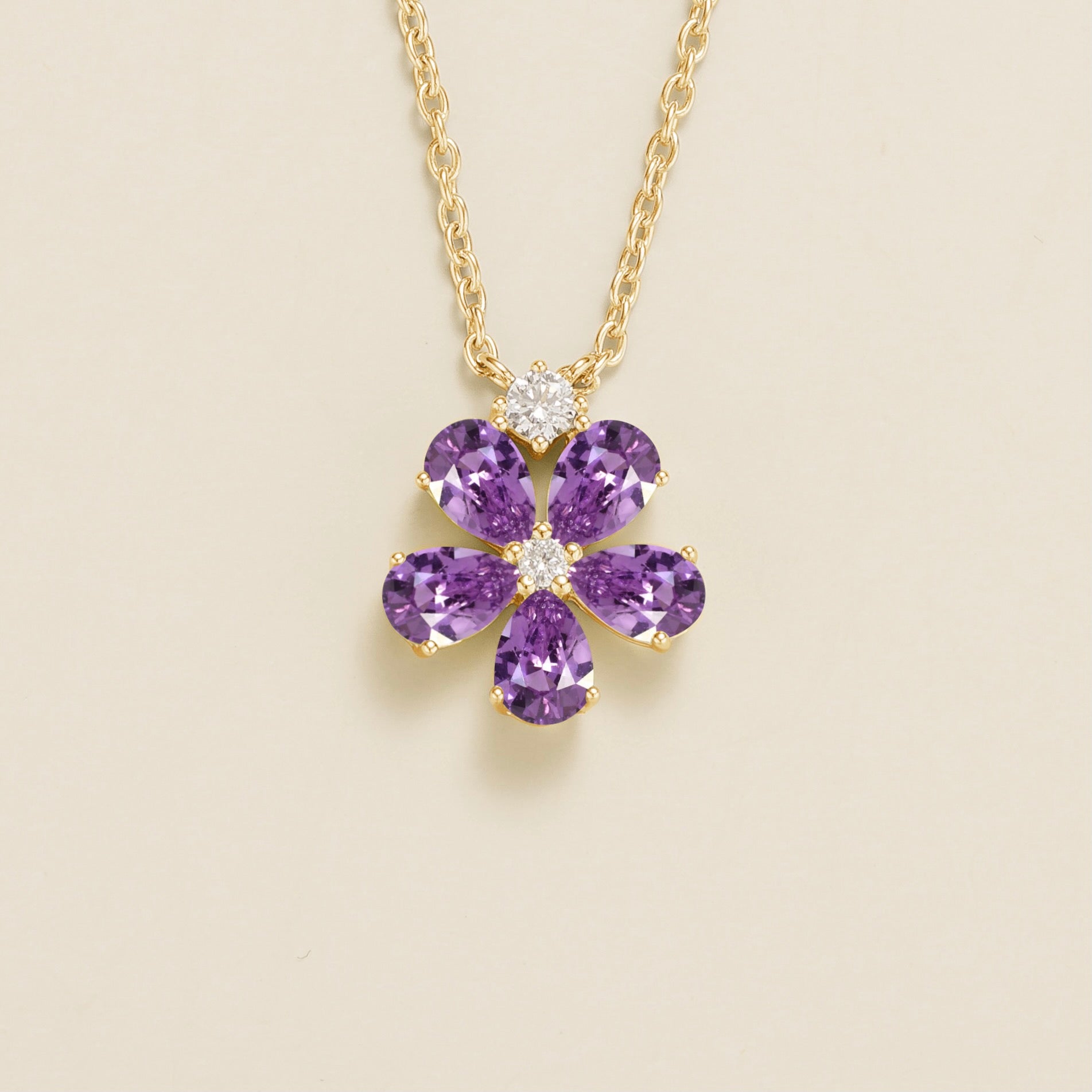 Florea Purple Sapphire & Diamond Flower Pendant Necklace in Gold