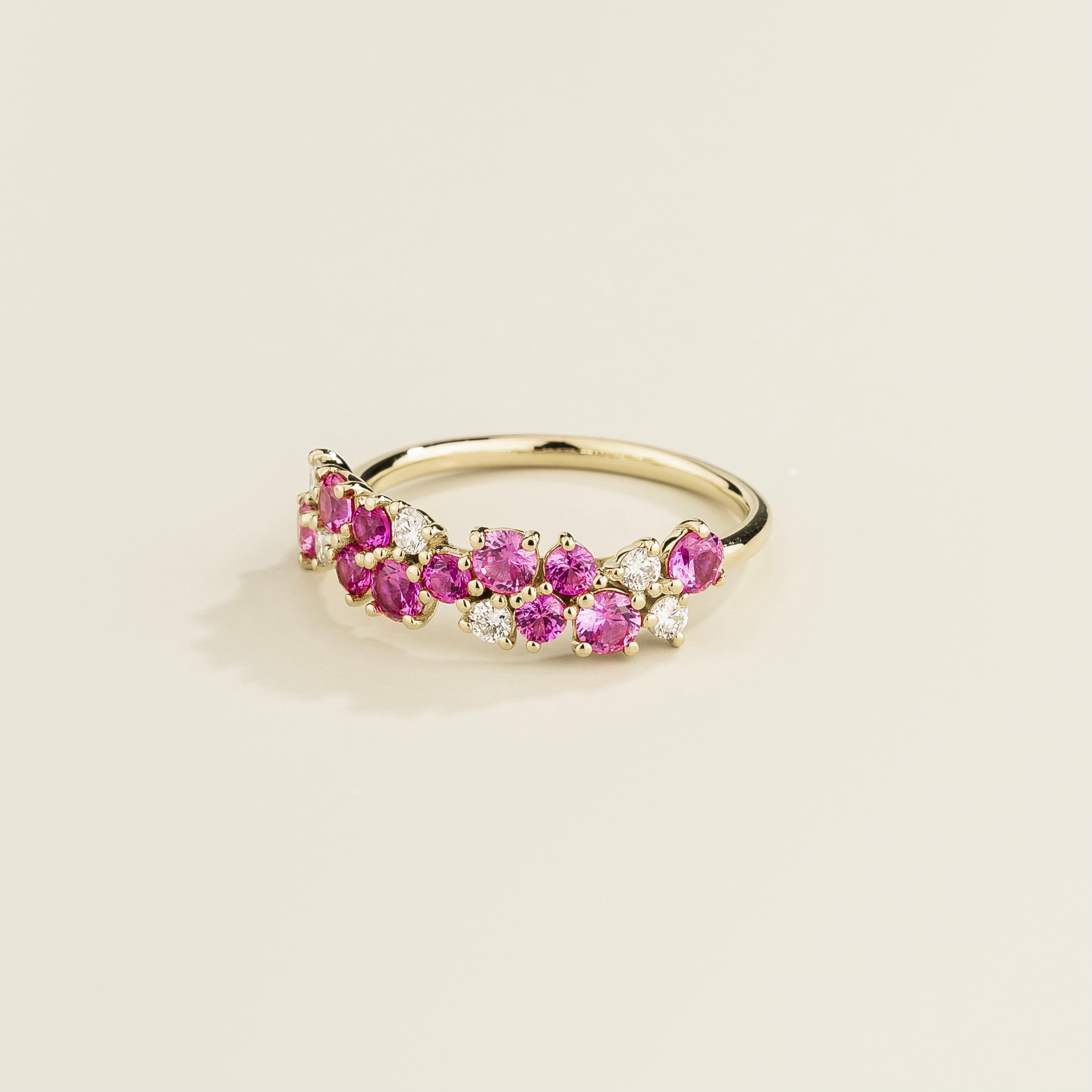 Starry Pink Sapphire & Diamond Cluster Ring in White Gold