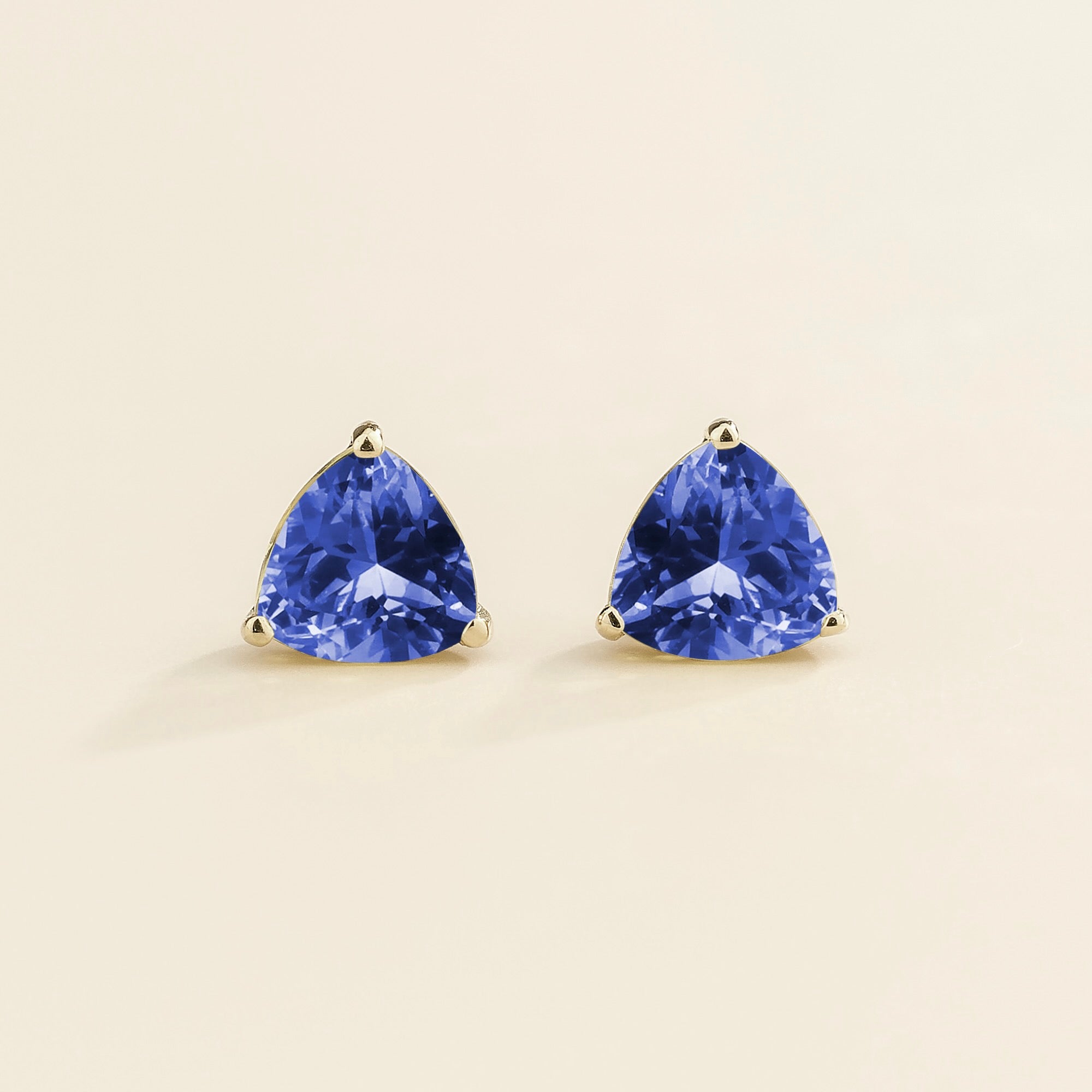 Trillion Blue Sapphire Stud Earrings in White Gold