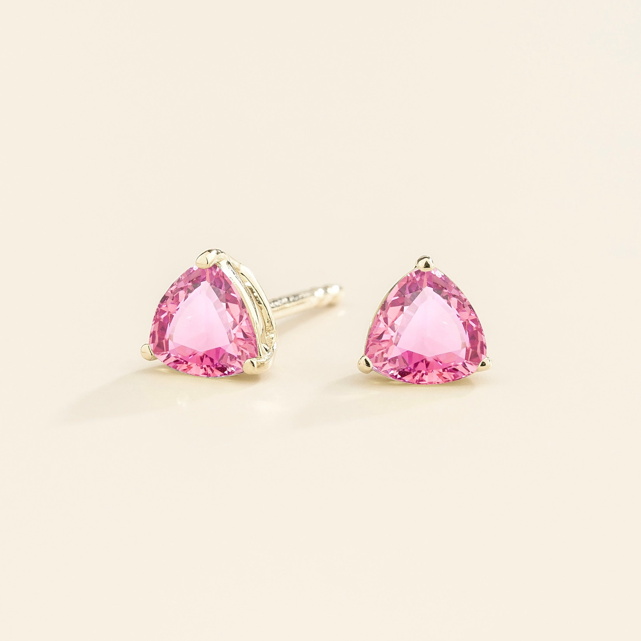 Trillion Pink Sapphire Solitaire Stud Earrings in White Gold