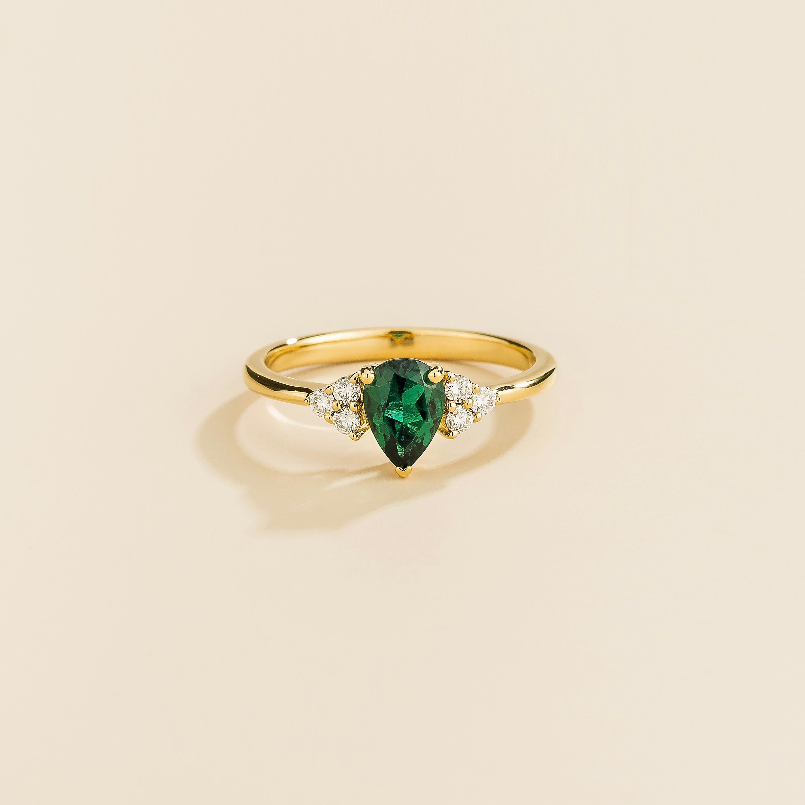 Nora Emerald & Diamond Pear Cut Ring in Gold