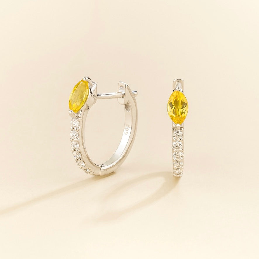 Sors Yellow Sapphire & Diamond Huggie Hoop Earrings in White Gold