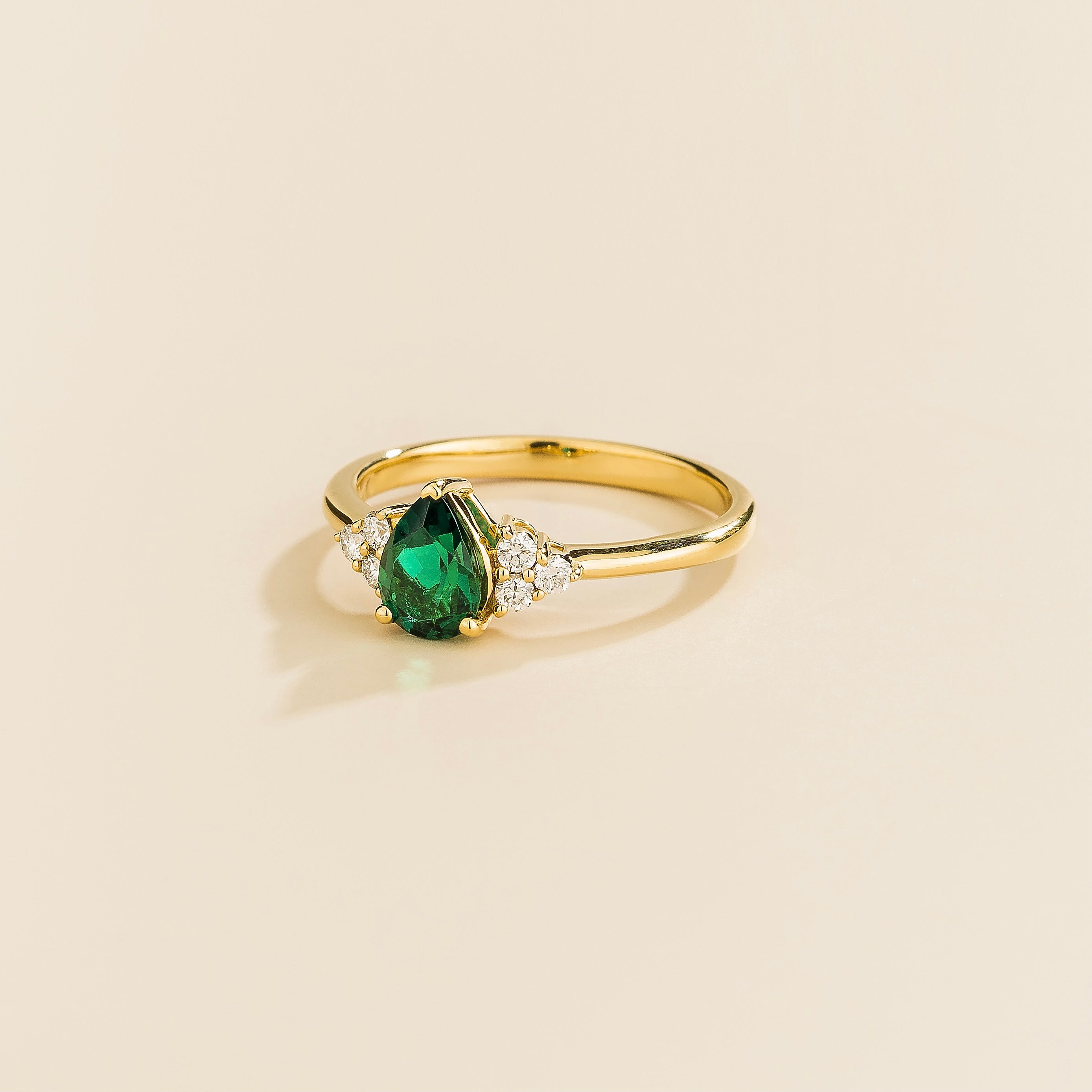 Nora Emerald & Diamond Pear Cut Ring in Gold