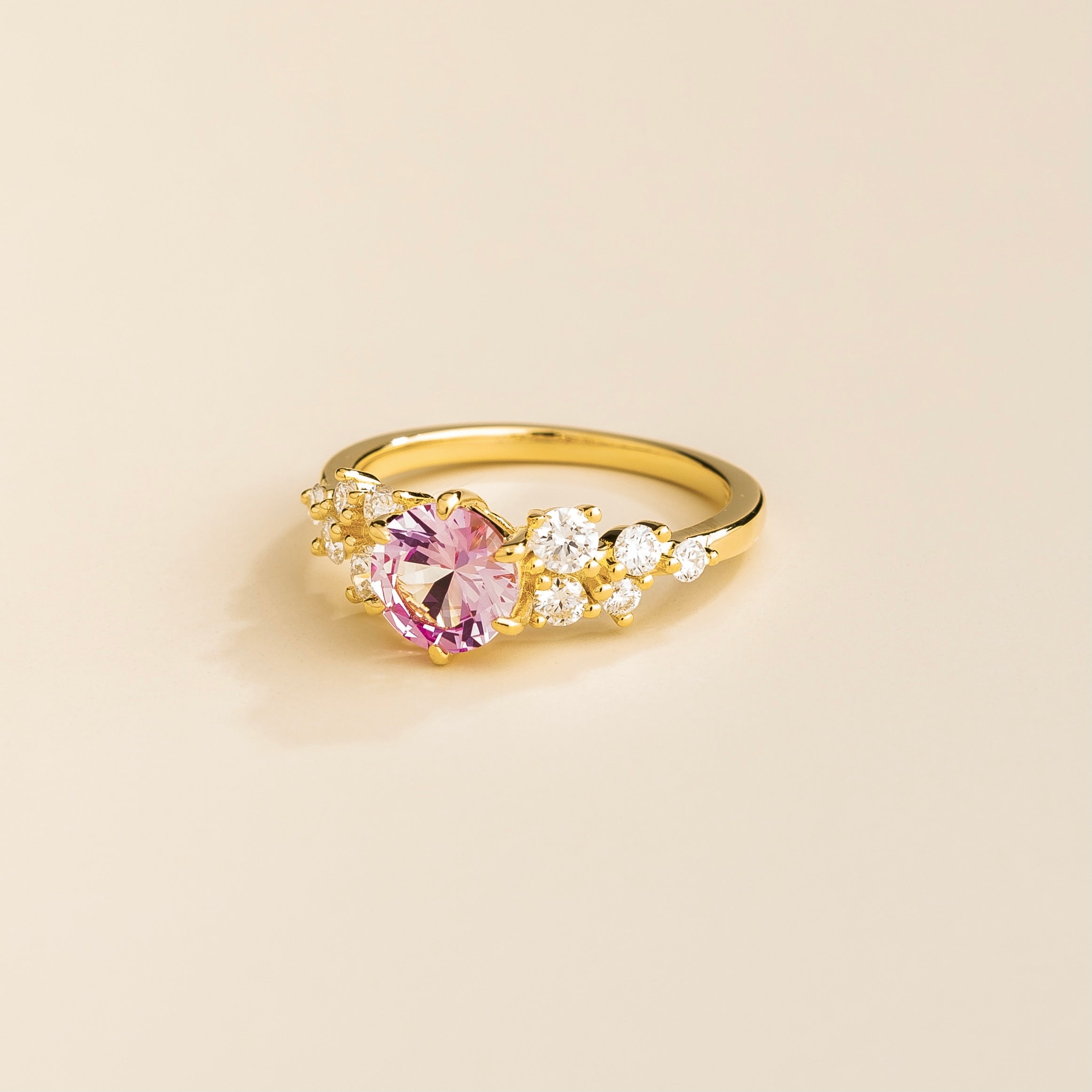 Floret Pink Sapphire Round & Diamond Cluster Ring in Gold