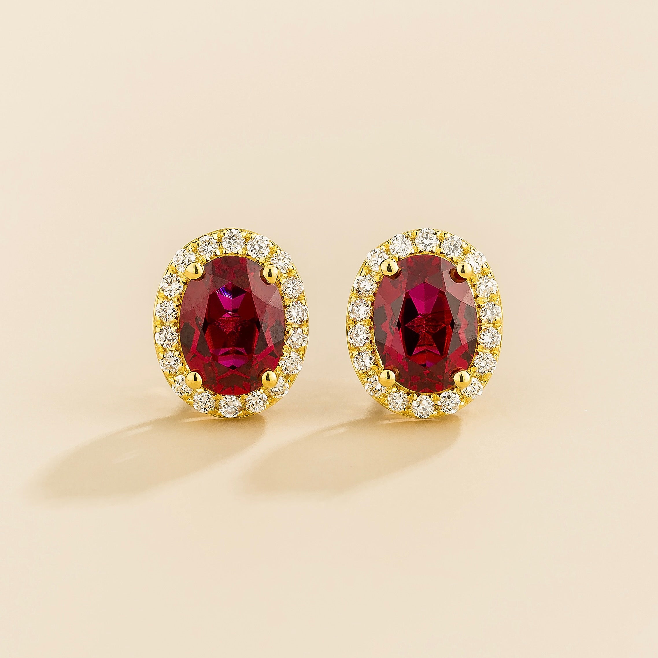 Mina Oval Ruby & Diamond Halo Earrings In Gold