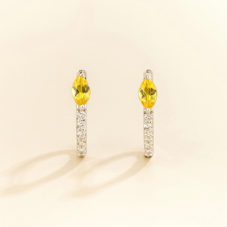 Sava Marquise Yellow Sapphire & Diamond Huggie Hoop Earrings in White Gold