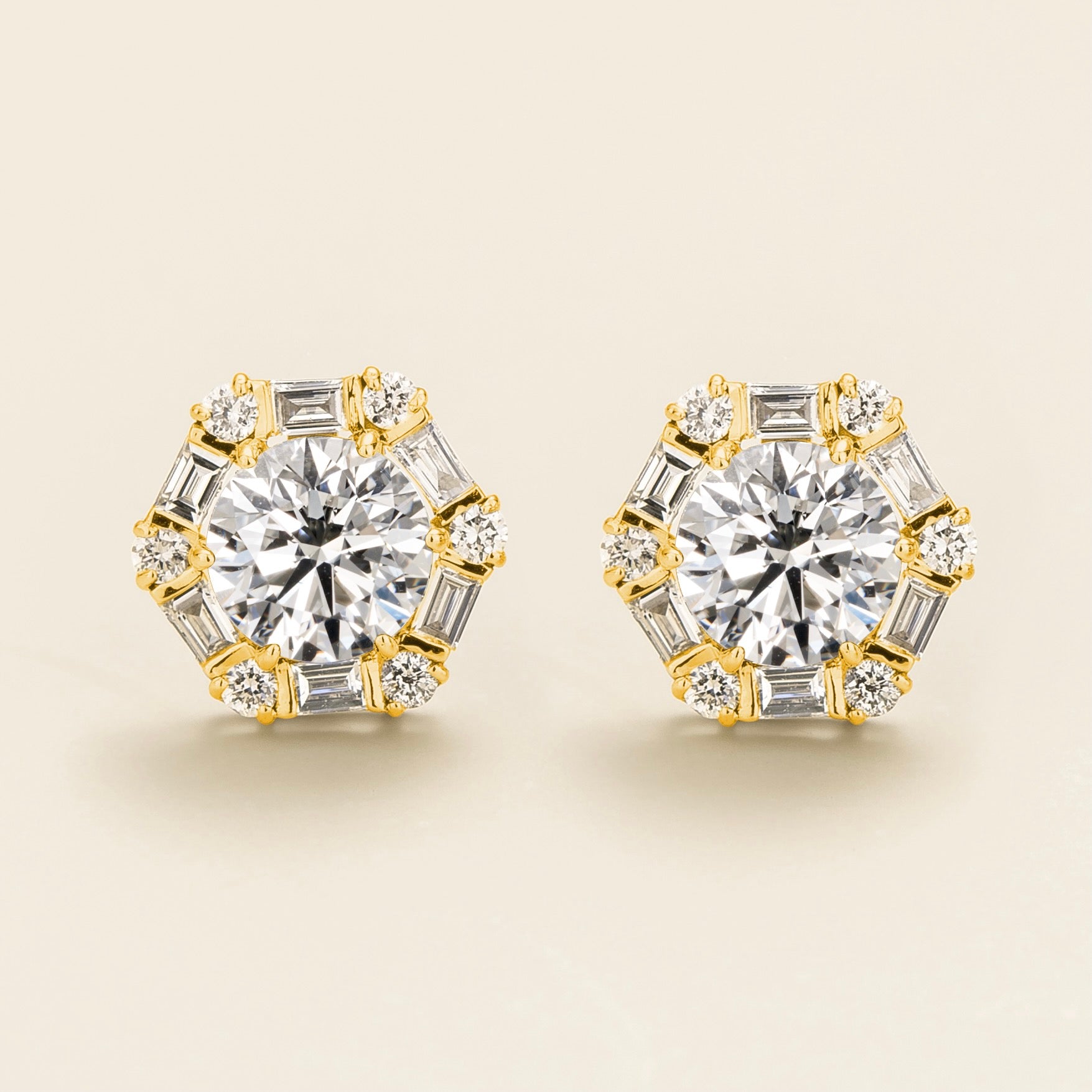 Melba Diamond Halo Hexagon Stud Earrings In Gold
