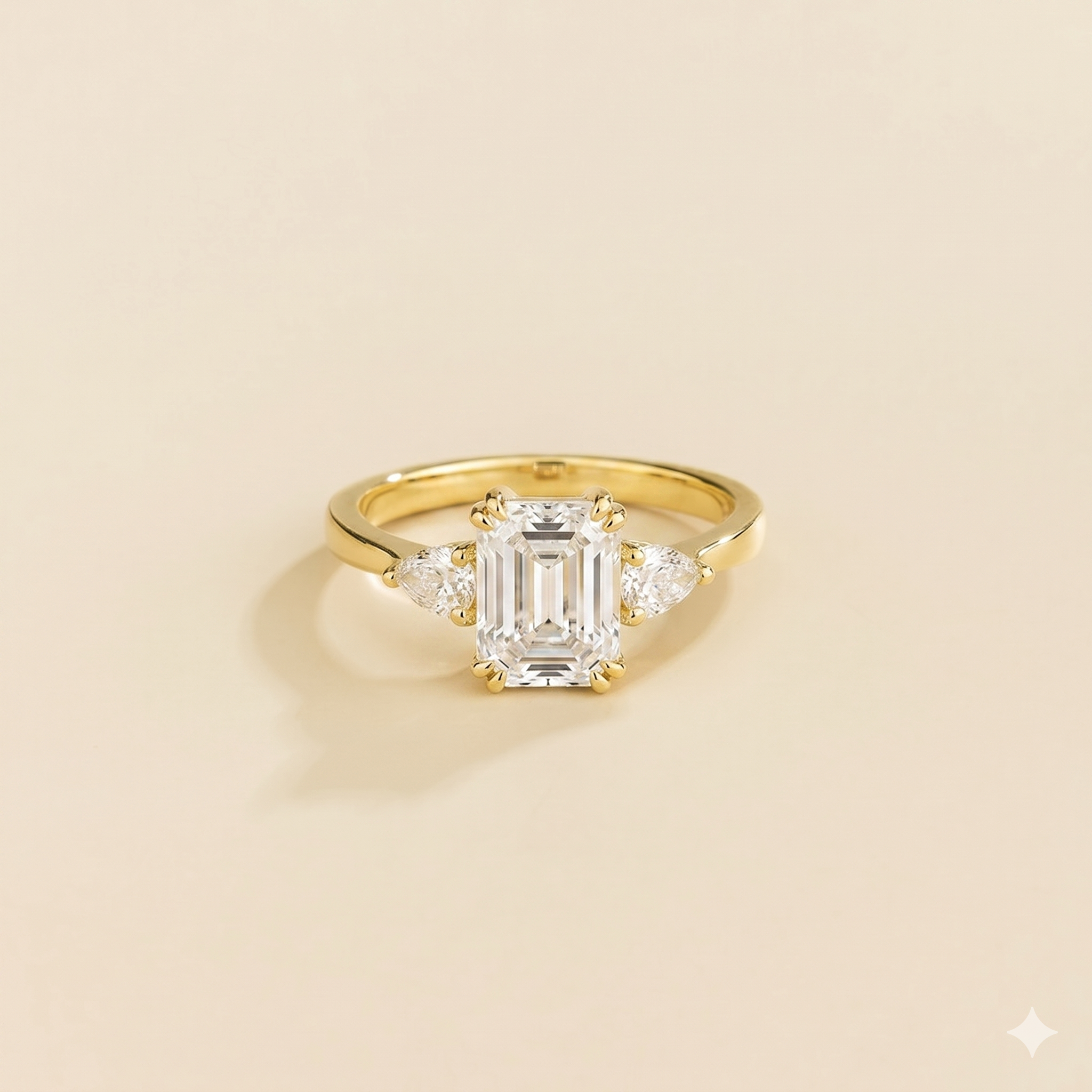 Ailes Diamond Emerald-Cut & Pear Side Diamonds Ring in Gold