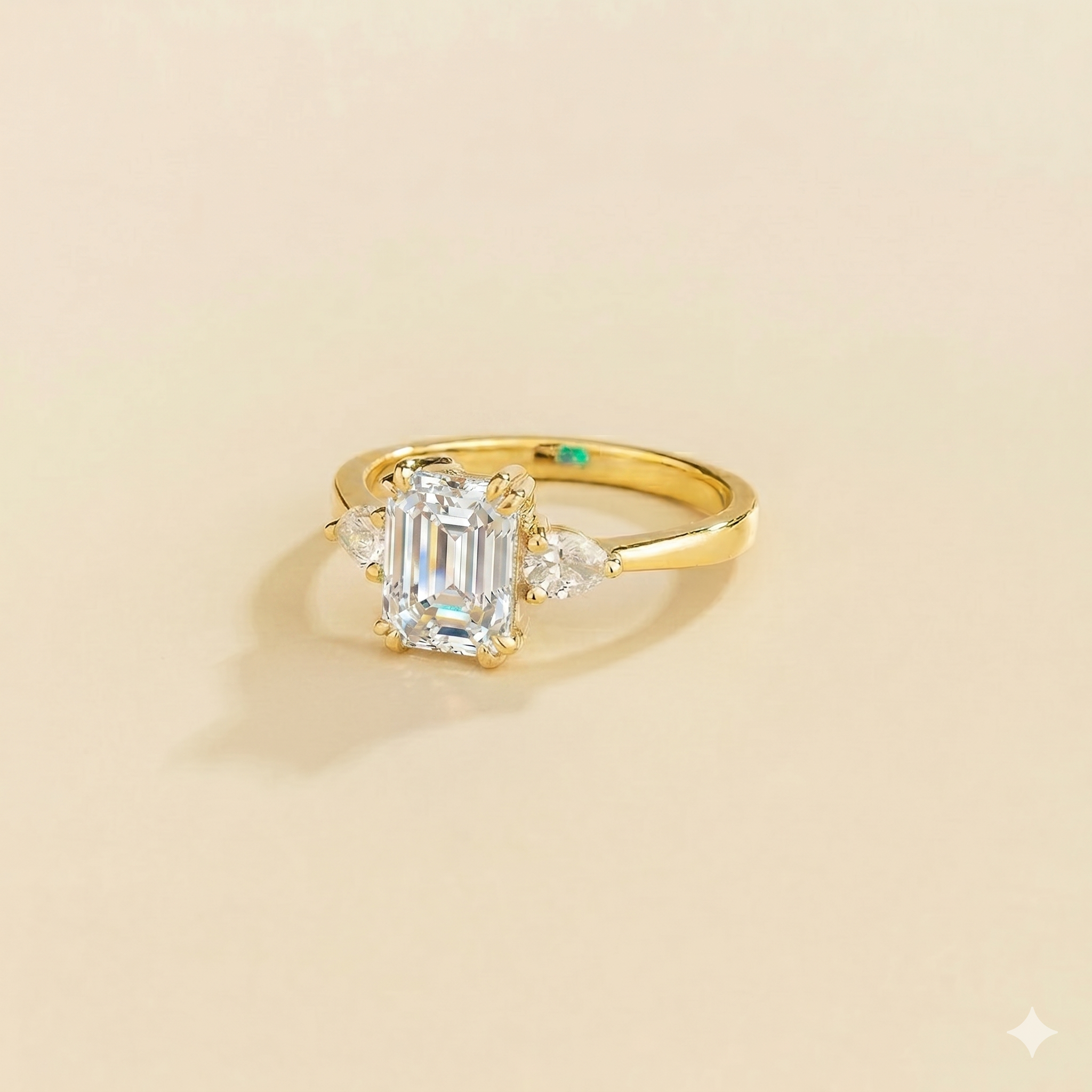 Ailes Diamond Emerald-Cut & Pear Side Diamonds Ring in Gold