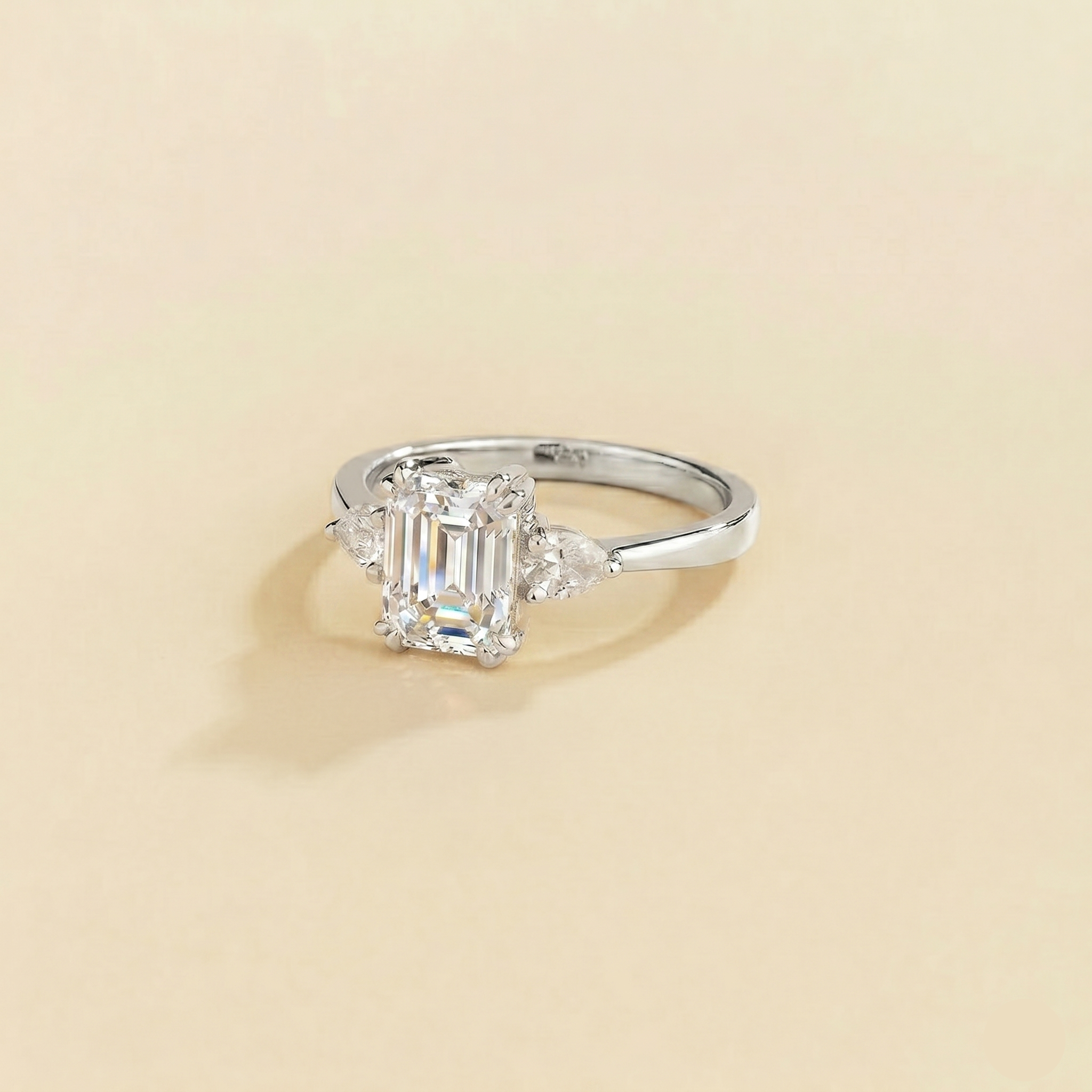 Ailes Diamond Emerald-Cut & Pear Side Diamonds Ring in White Gold