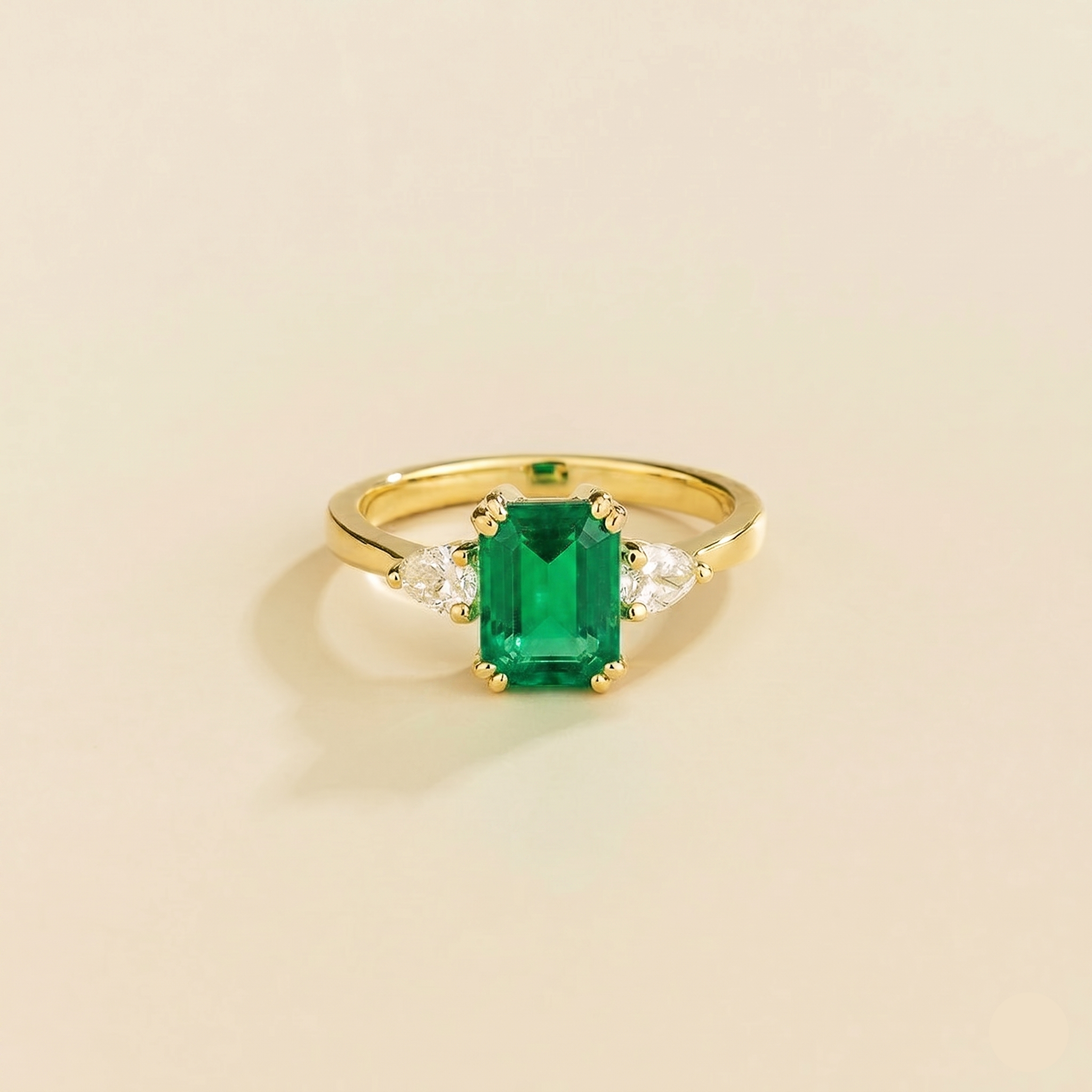 Ailes Emerald Emerald-Cut Ring with Pear Side Diamonds in Gold