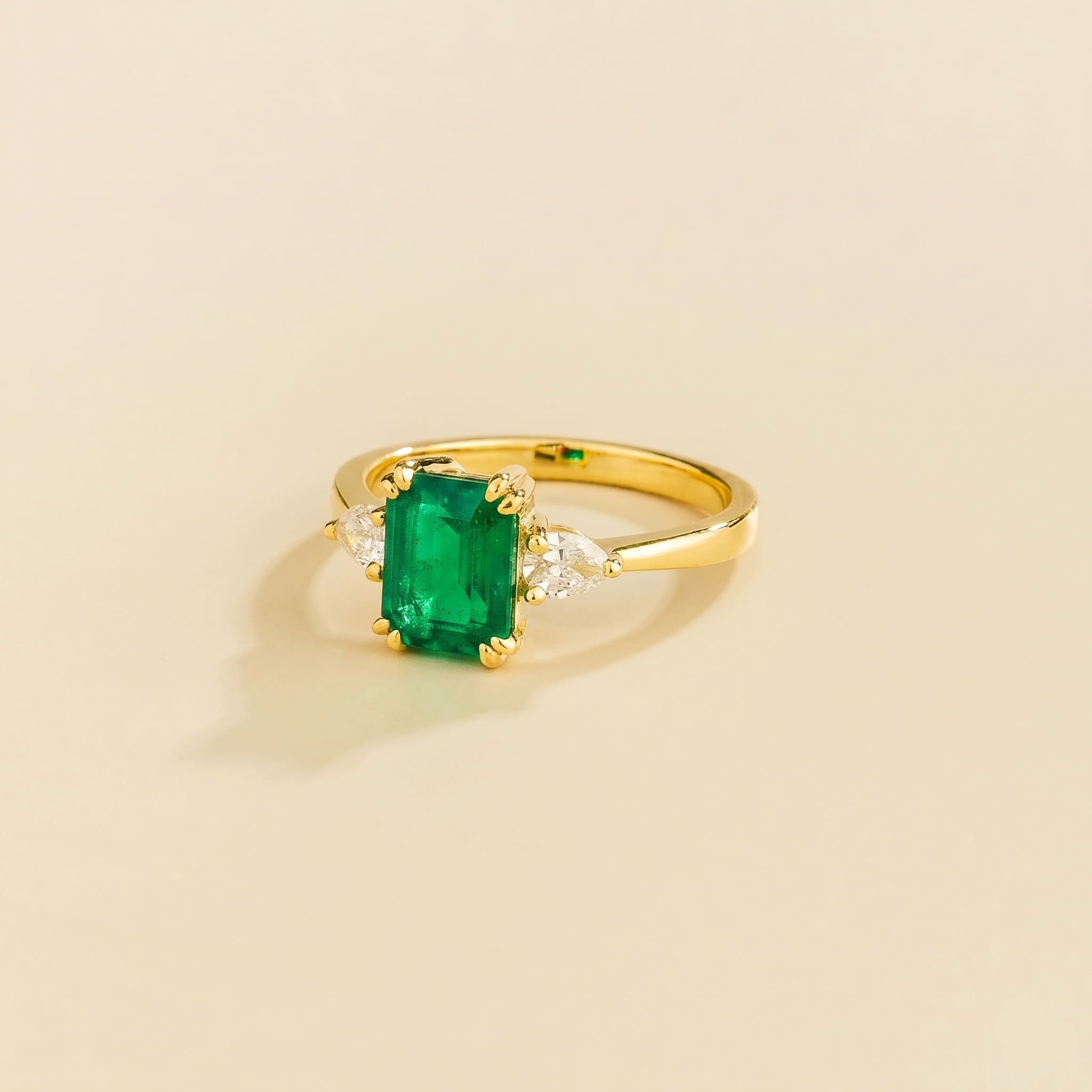 Ailes Emerald Emerald-Cut Ring with Pear Side Diamonds in Gold
