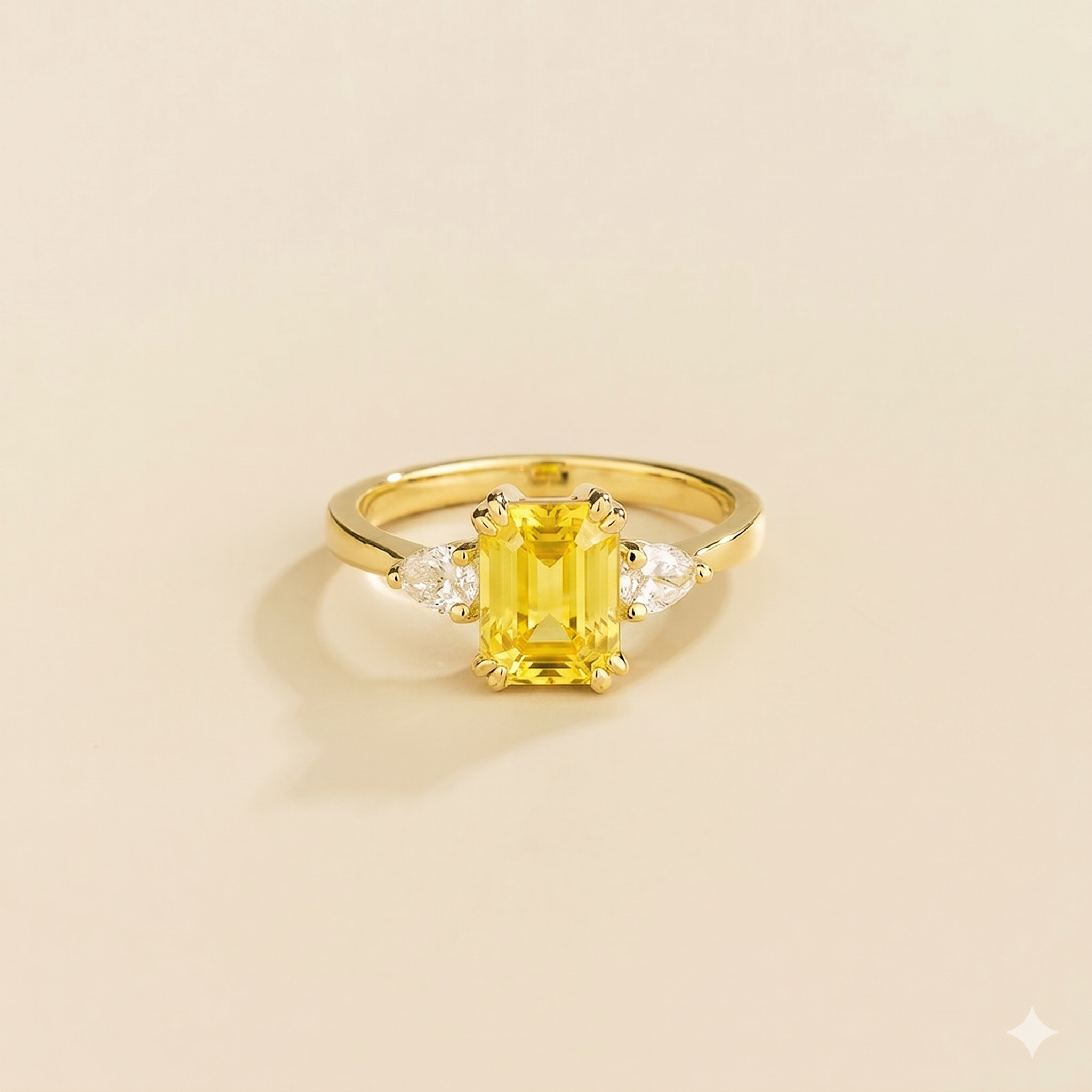 Ailes Yellow Sapphire Emerald-Cut Ring with Pear Side Diamonds in Gold