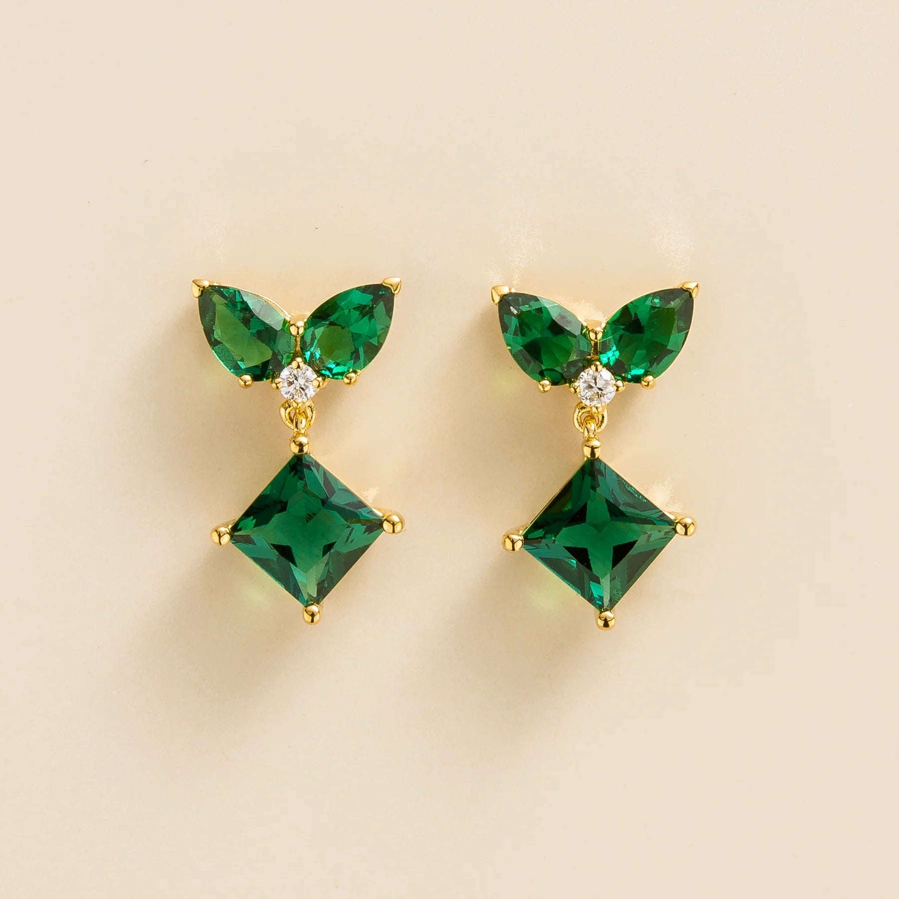 Amore Gold Earrings Emerald and Diamond By Bespoke Jewellery London