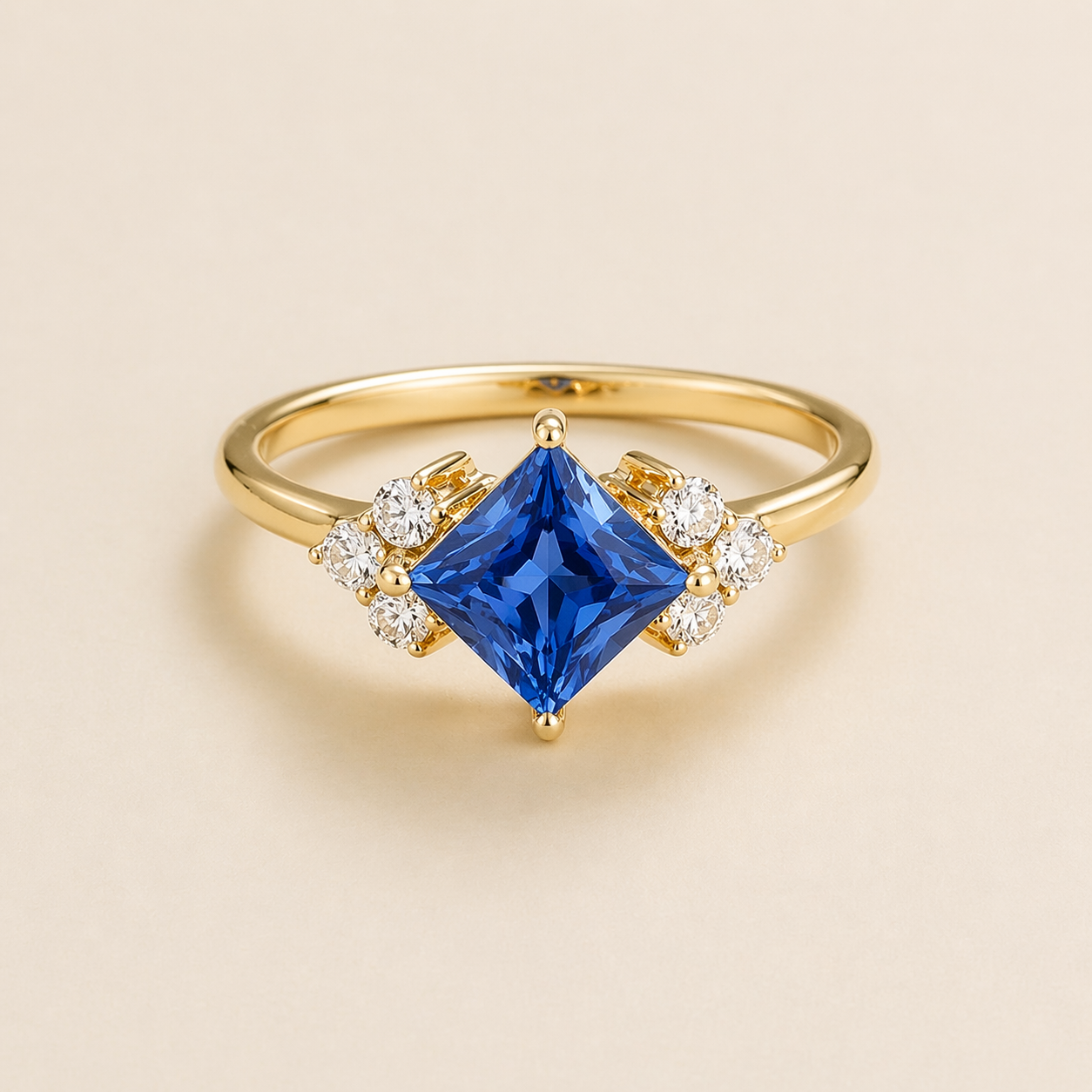 Amore Blue Sapphire Princess-Cut & Diamond Ring in Gold