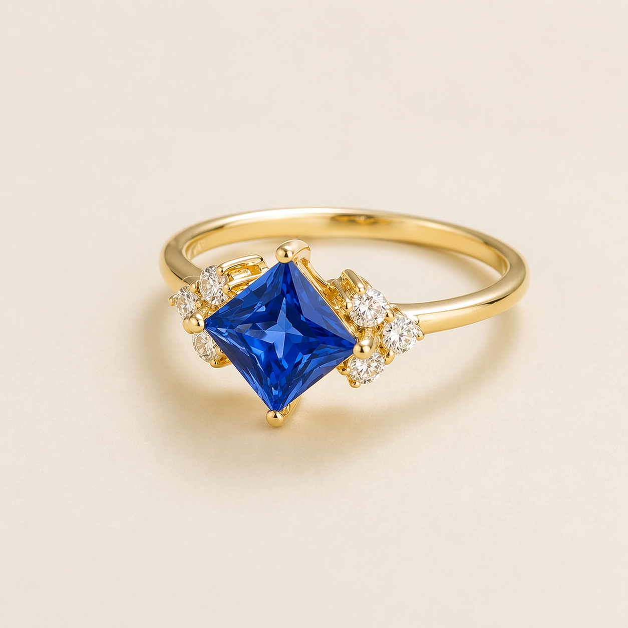Amore Blue Sapphire Princess-Cut & Diamond Ring in Gold