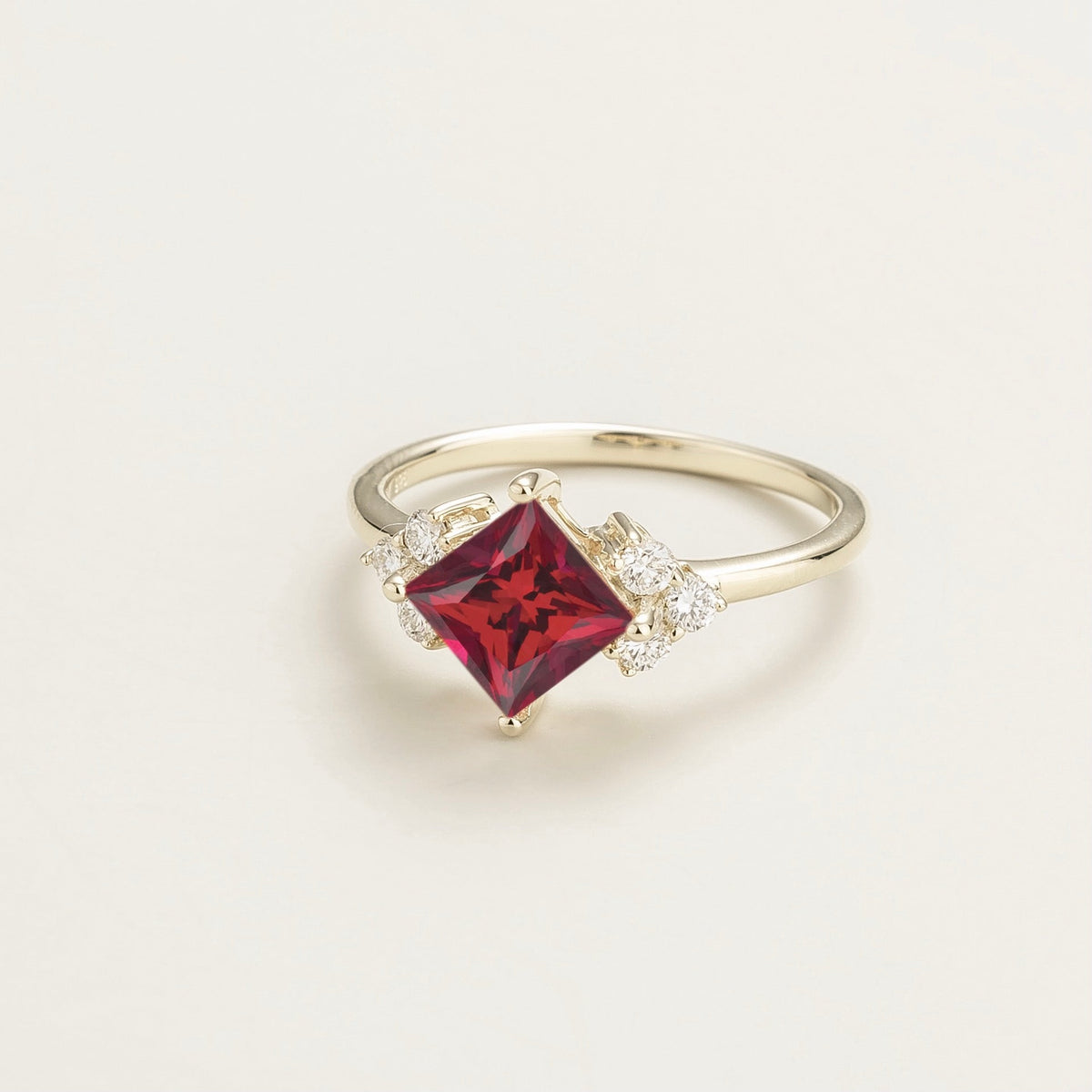 Princess-Cut Ruby & Diamond Ring in White Gold