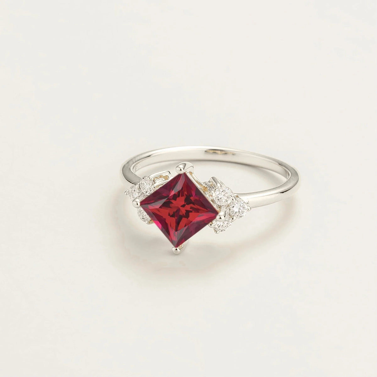 Princess-Cut Ruby & Diamond Ring in White Gold