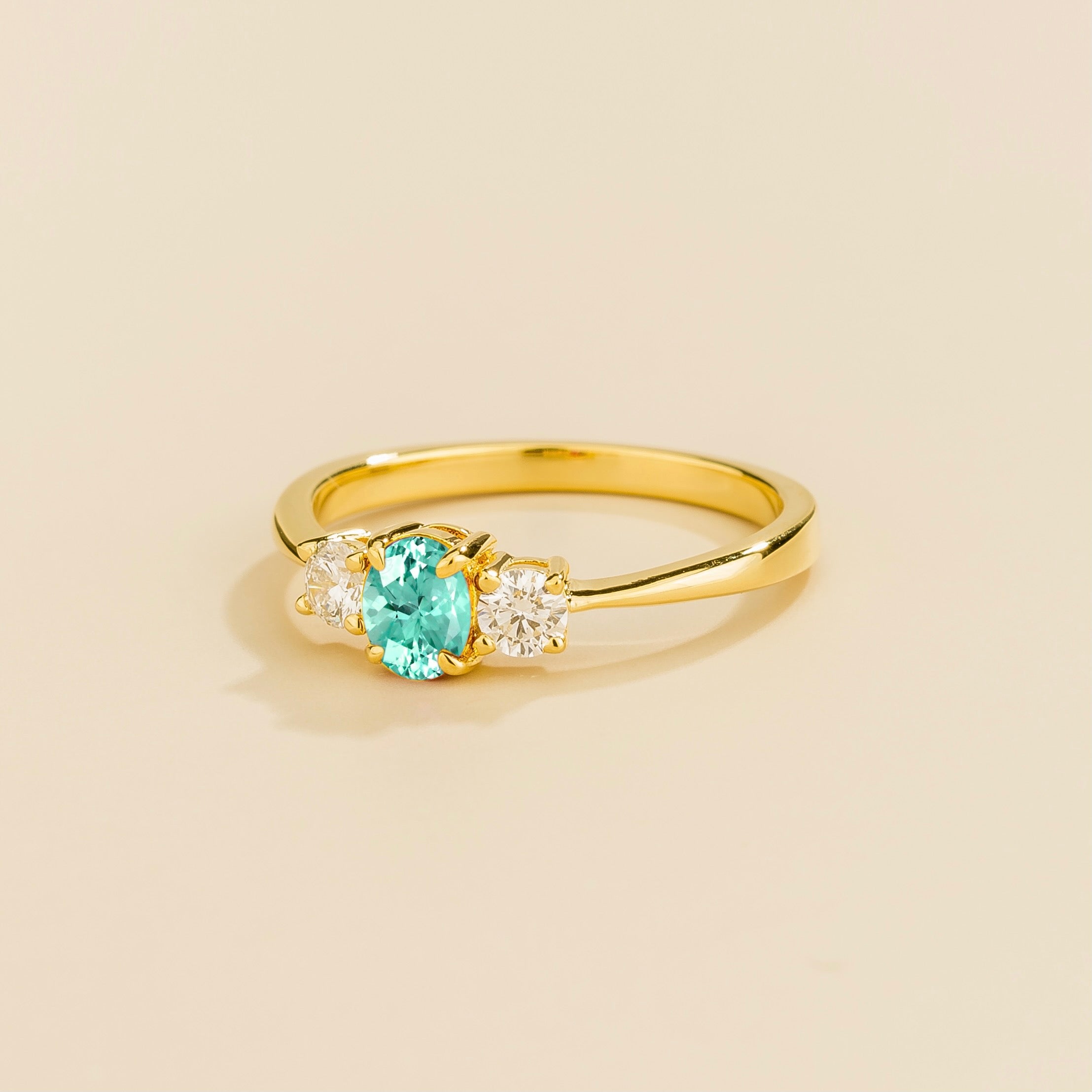 Boble Paraiba Oval & Diamond Three-Stone Ring in Gold