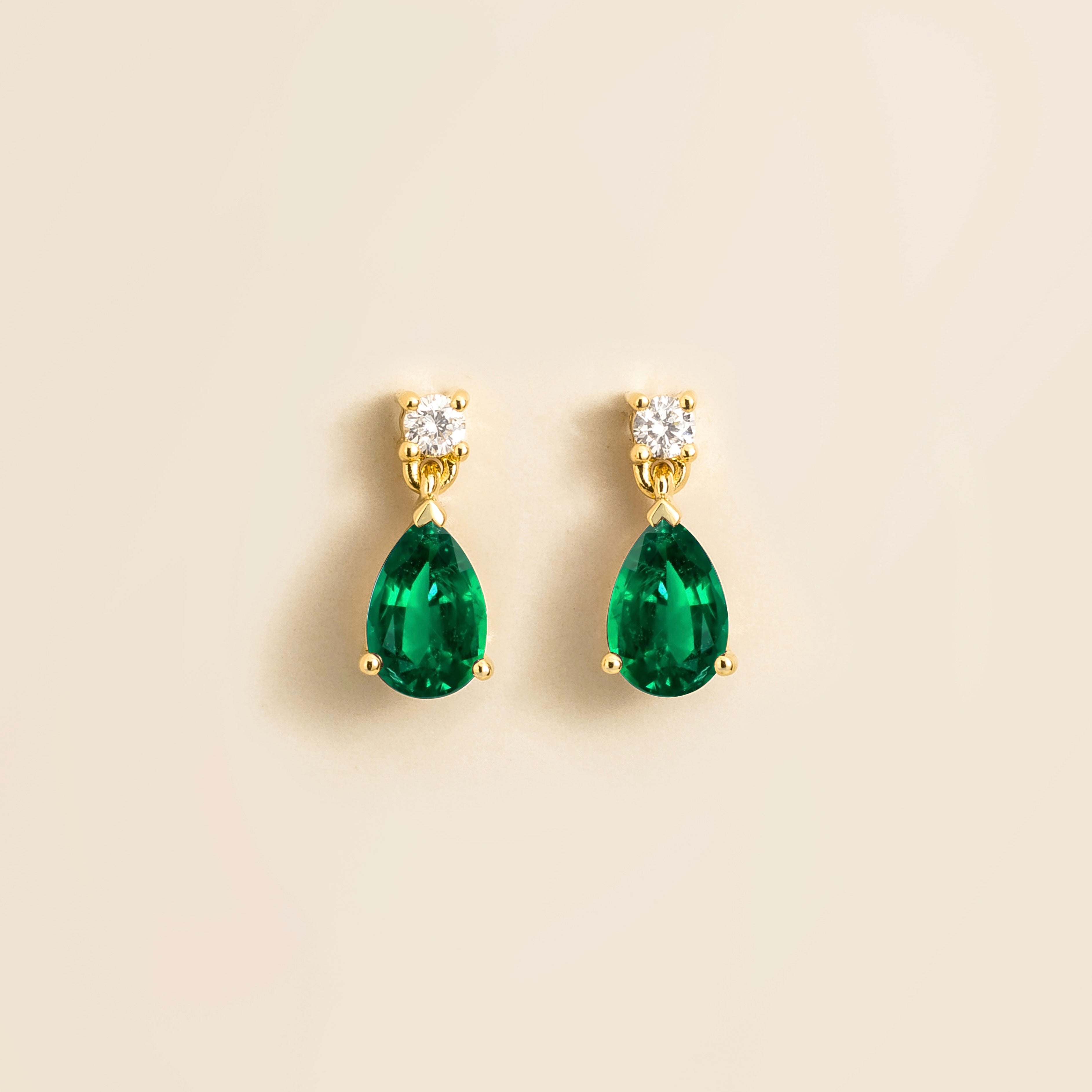 Pisa Emerald & Diamond Pear Drop Earrings in Gold