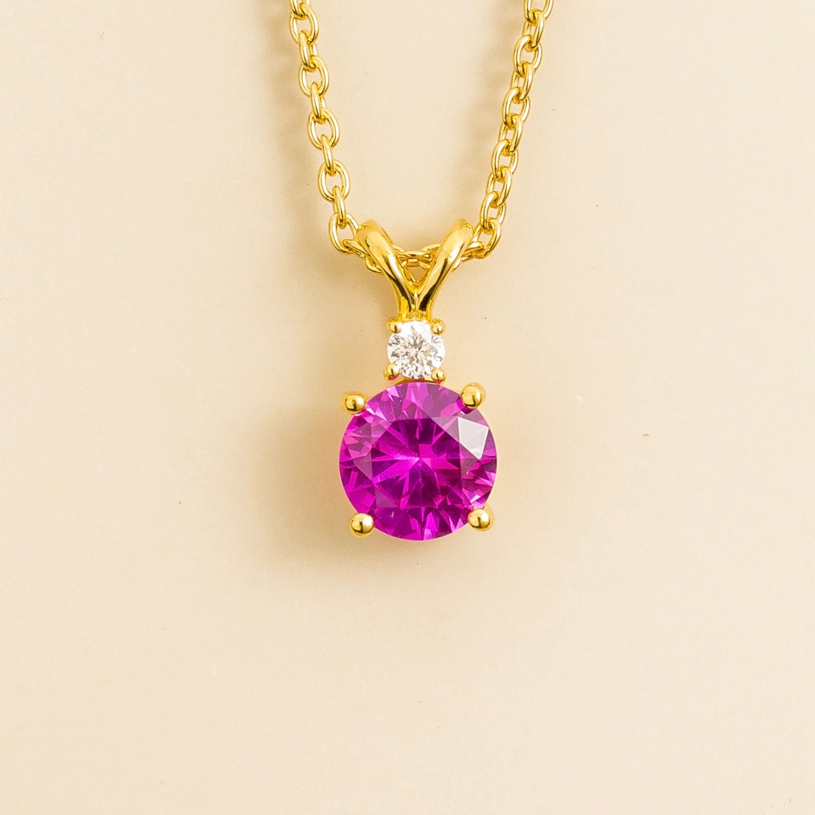Joie Round Vivid Pink Sapphire & Diamond Drop Pendant Necklace In Gold