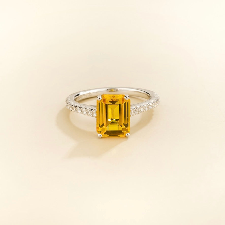 Soli Yellow Sapphire Emerald-Cut Pavé Ring in White Gold