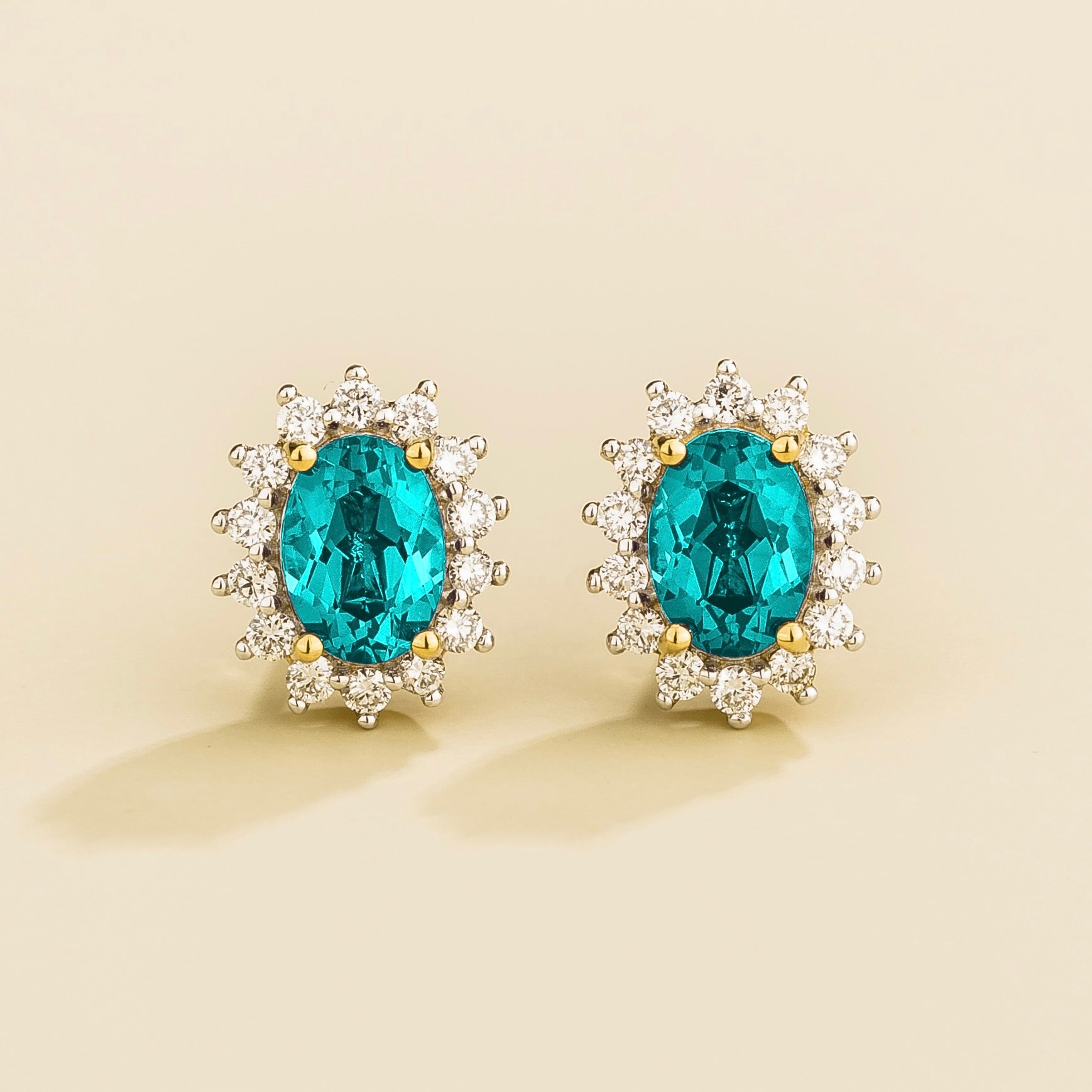 Divo Oval Paraiba & Diamond Halo Gold Earrings