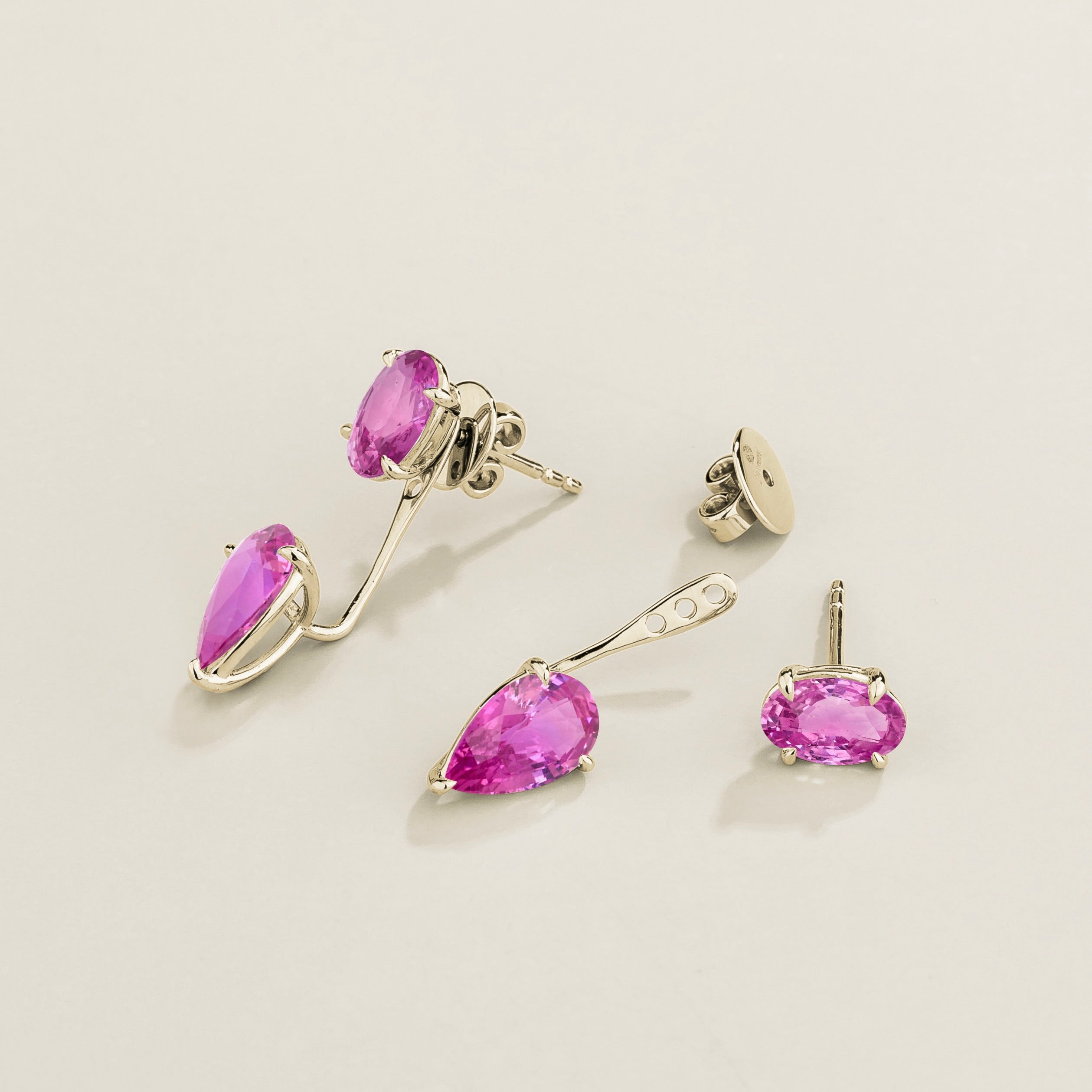 Juli Pink Sapphire Convertible Drop Earrings in White Gold