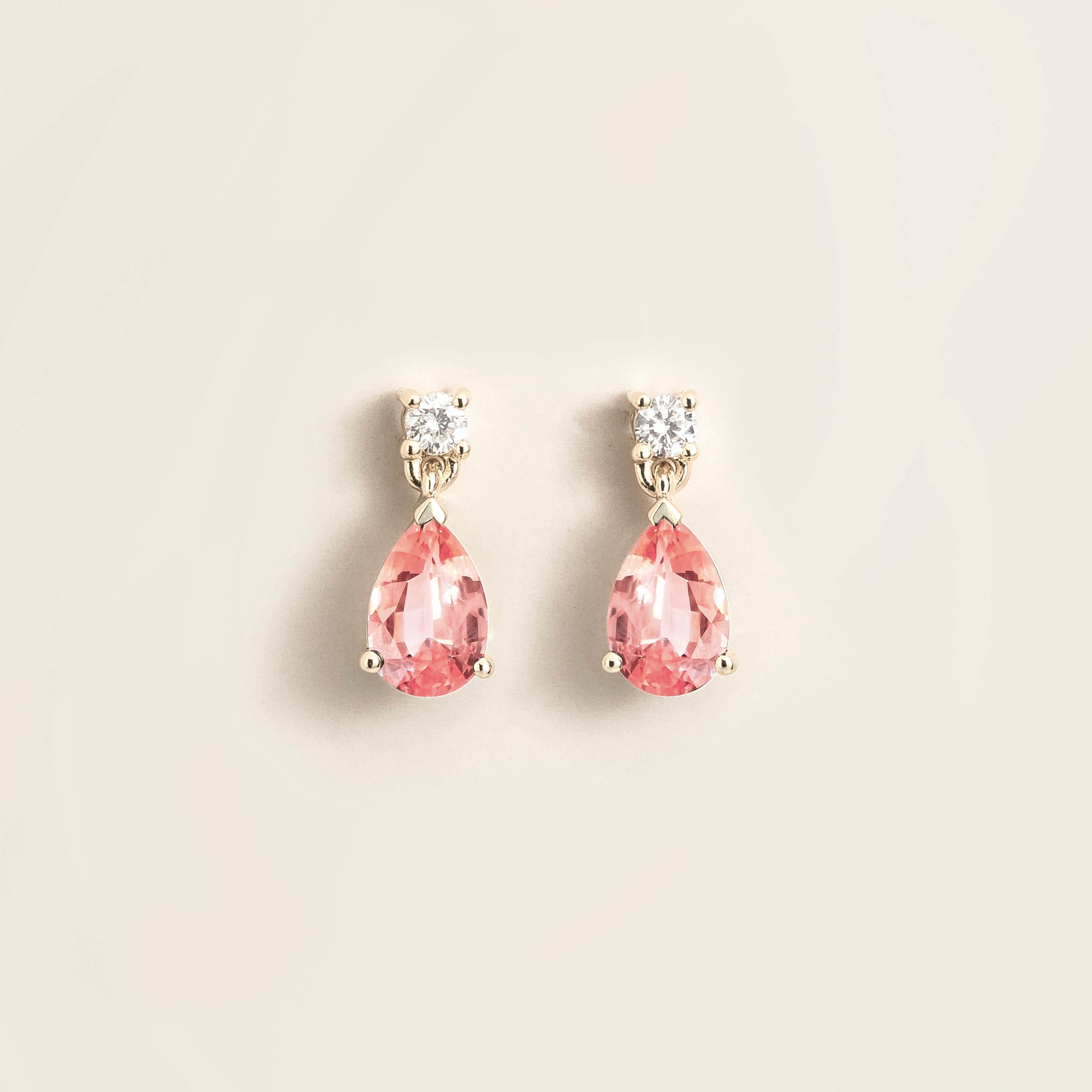 Pisa Padparadscha Sapphire & Diamond Pear Drop Earrings in White Gold