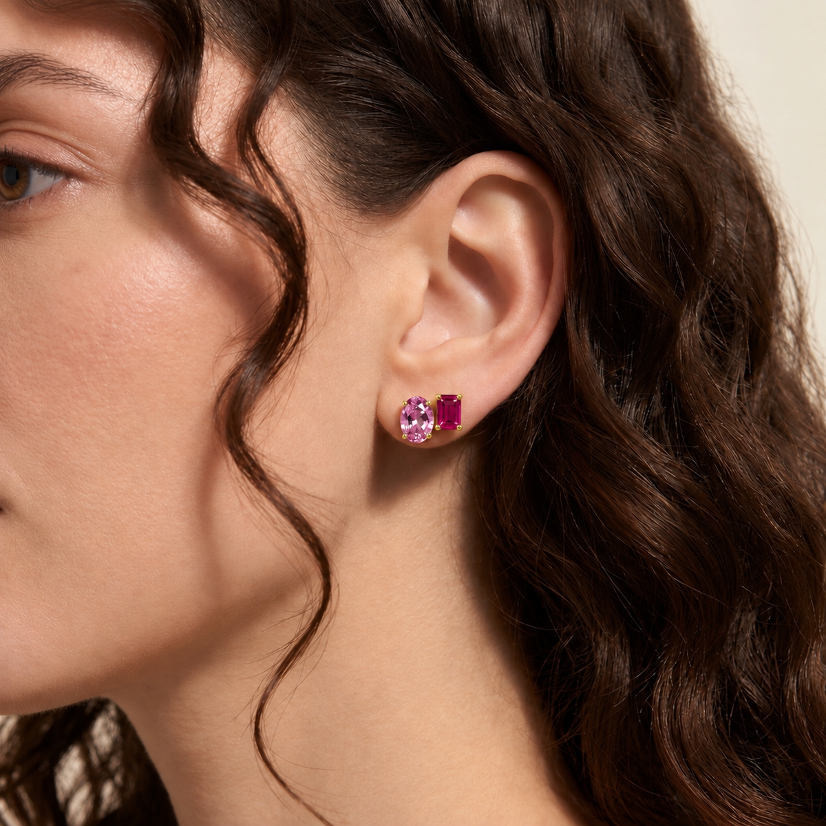 Buchon Pink Sapphire Two-Stone Earrings in Gold
