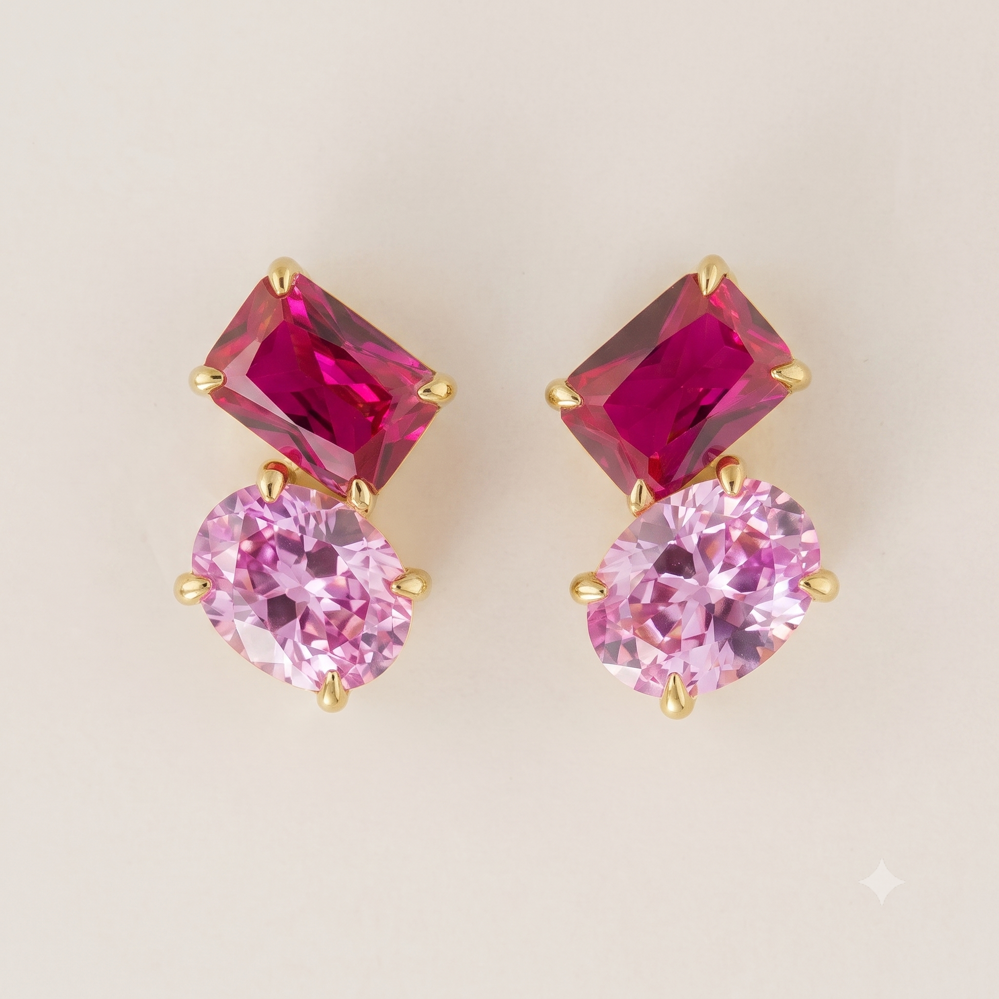 Buchon Pink Sapphire Two-Stone Earrings in Gold