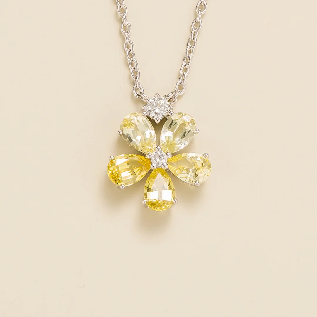 Florea Yellow Sapphire & Diamond Flower Pendant Necklace in White Gold