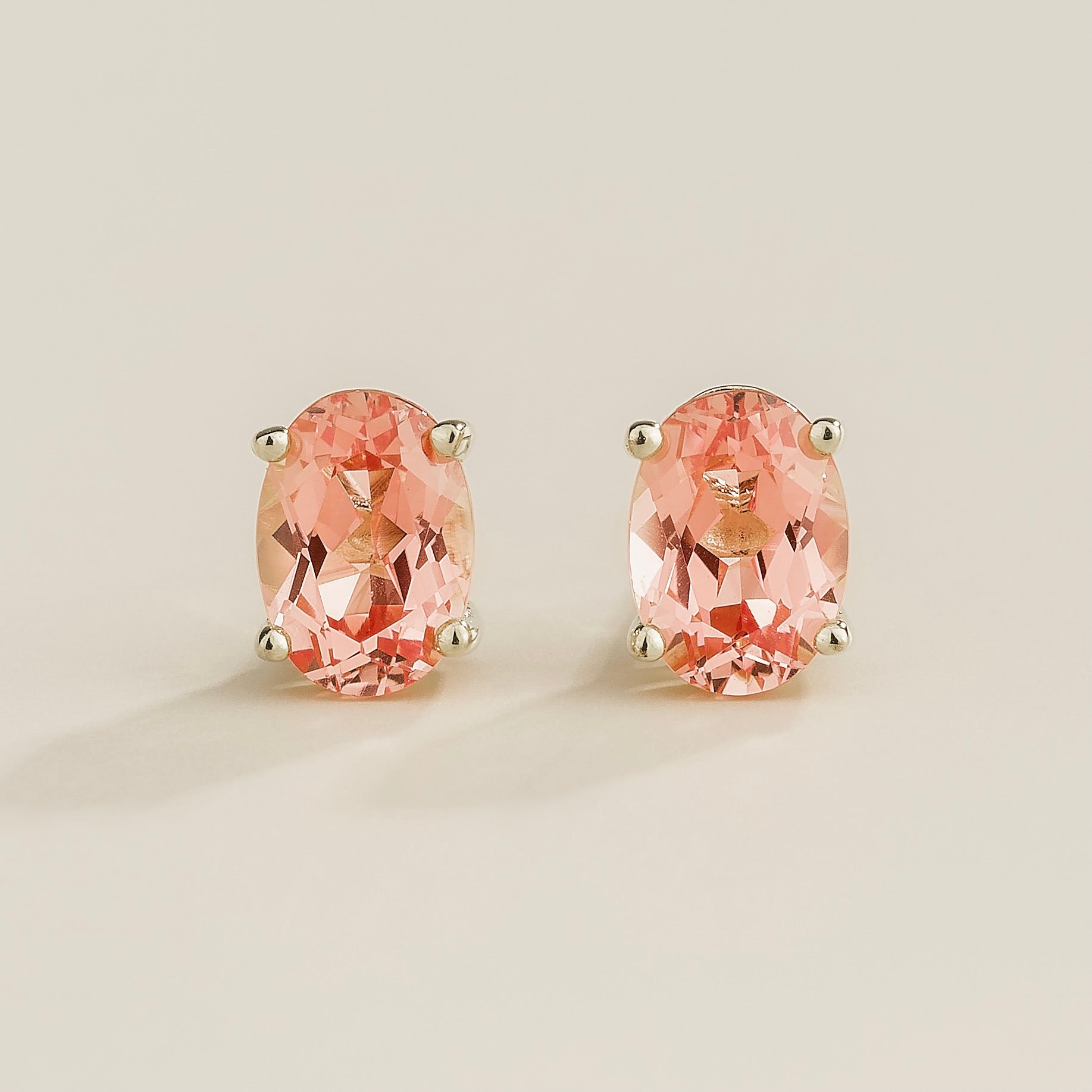 Ovo Padparadscha Sapphire Oval Stud Earrings in White Gold