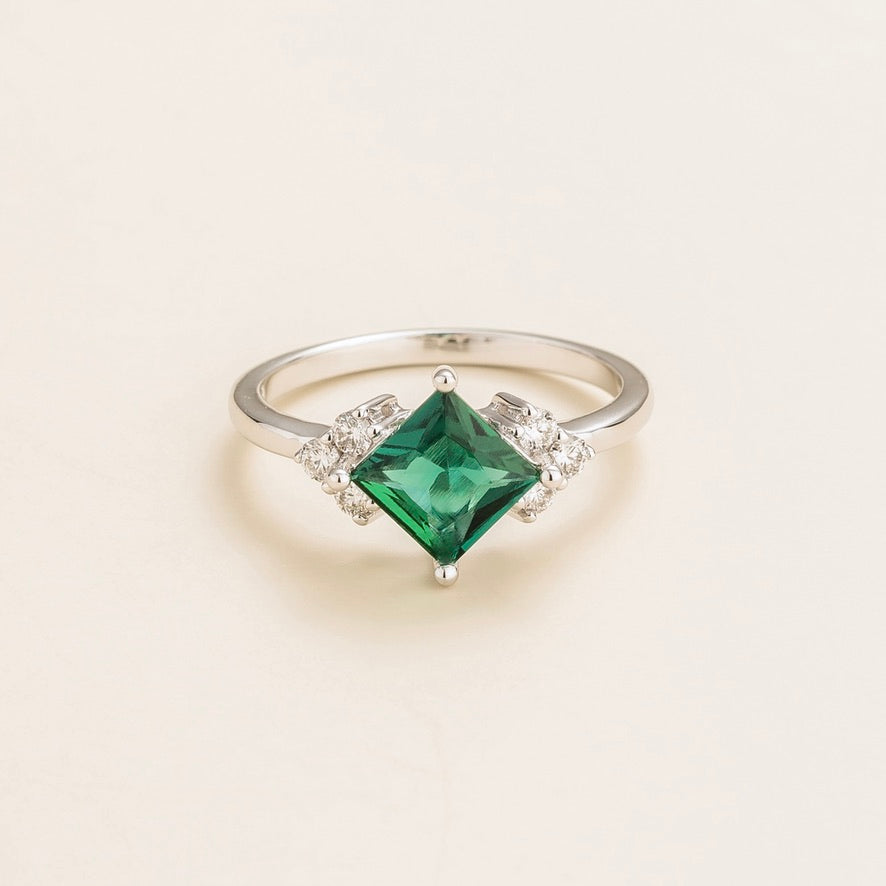 Amore Emerald Princess-Cut & Diamond Ring in White Gold