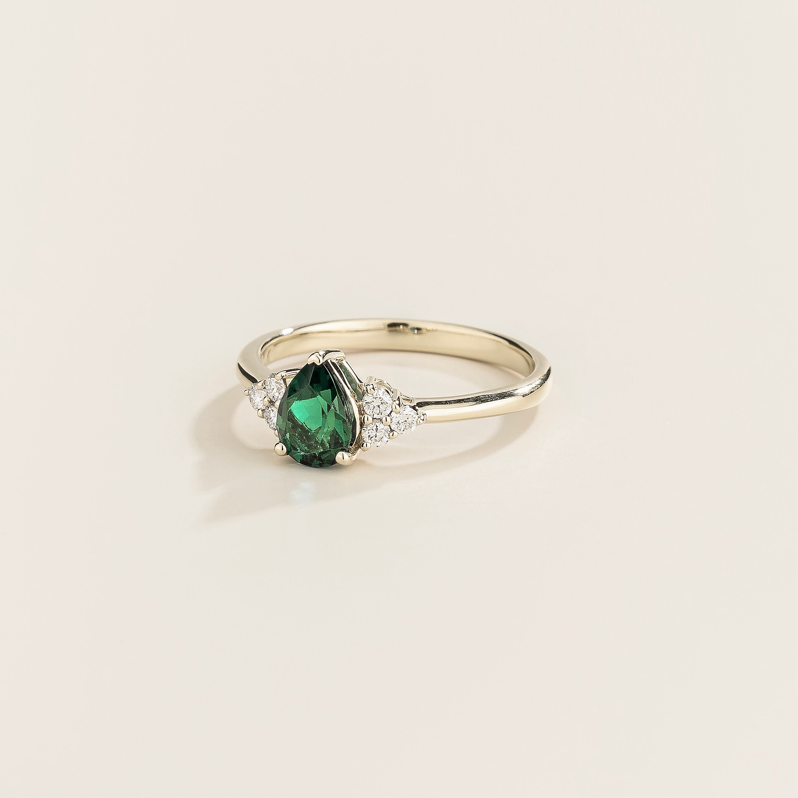 Nora Emerald & Diamond Pear Cut Ring in White Gold