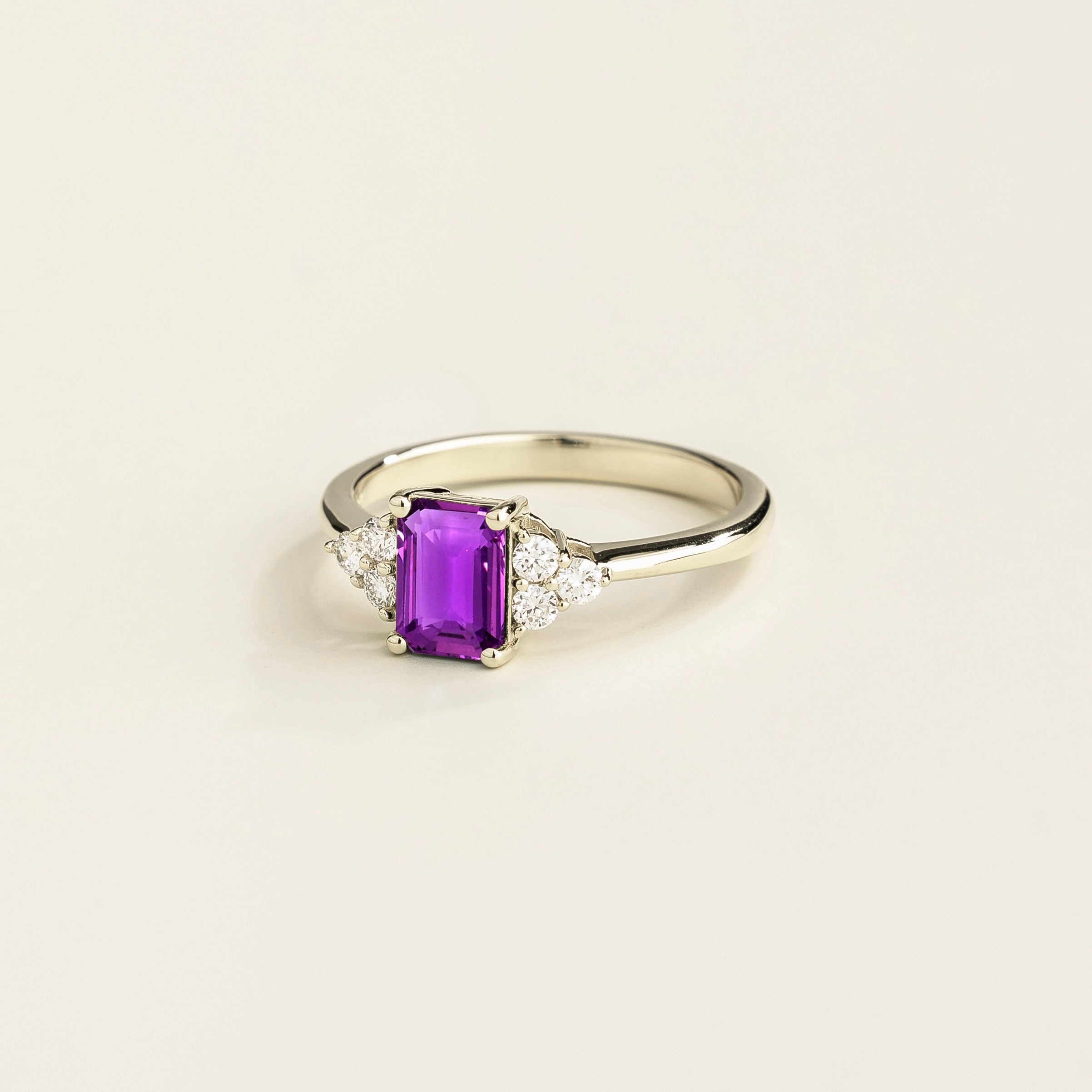 Chateau Purple Sapphire Emerald-Cut & Diamond Ring in White Gold