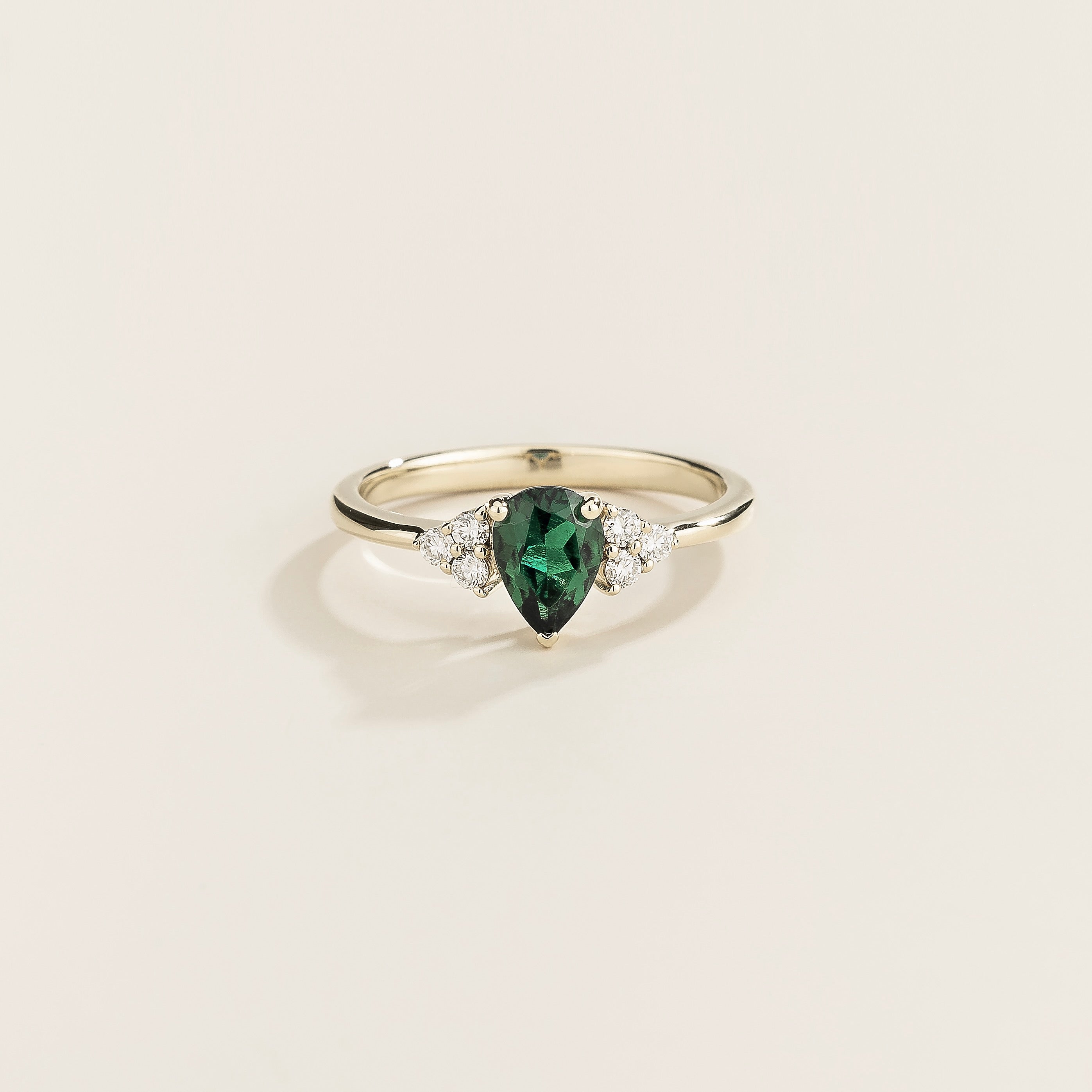 Nora Emerald & Diamond Pear Cut Ring in White Gold
