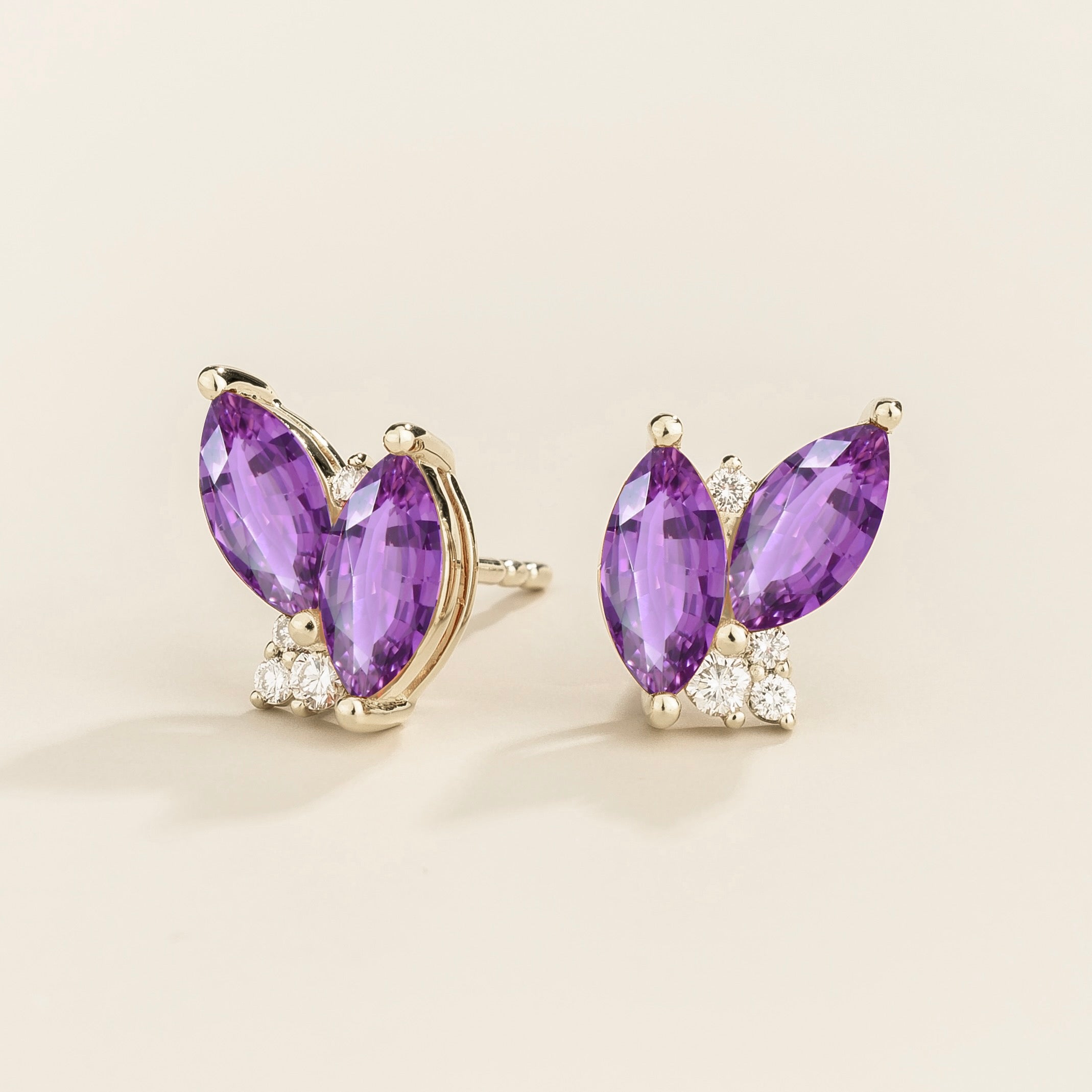 Vento Marquise Purple Sapphire & Diamond Cluster Stud Earrings in White Gold
