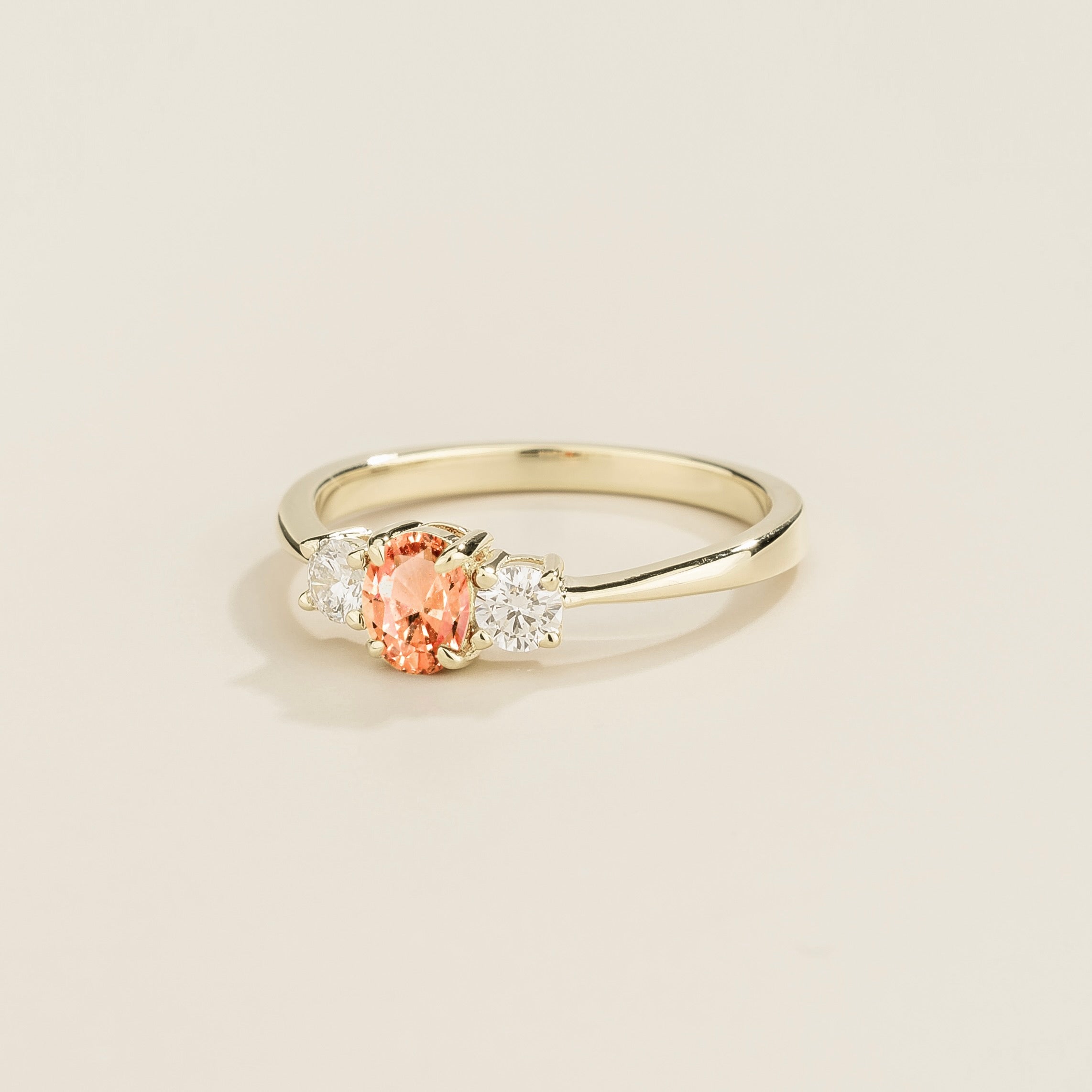 Boble Padparadscha Sapphire Oval & Diamond Three-Stone Ring in White Gold