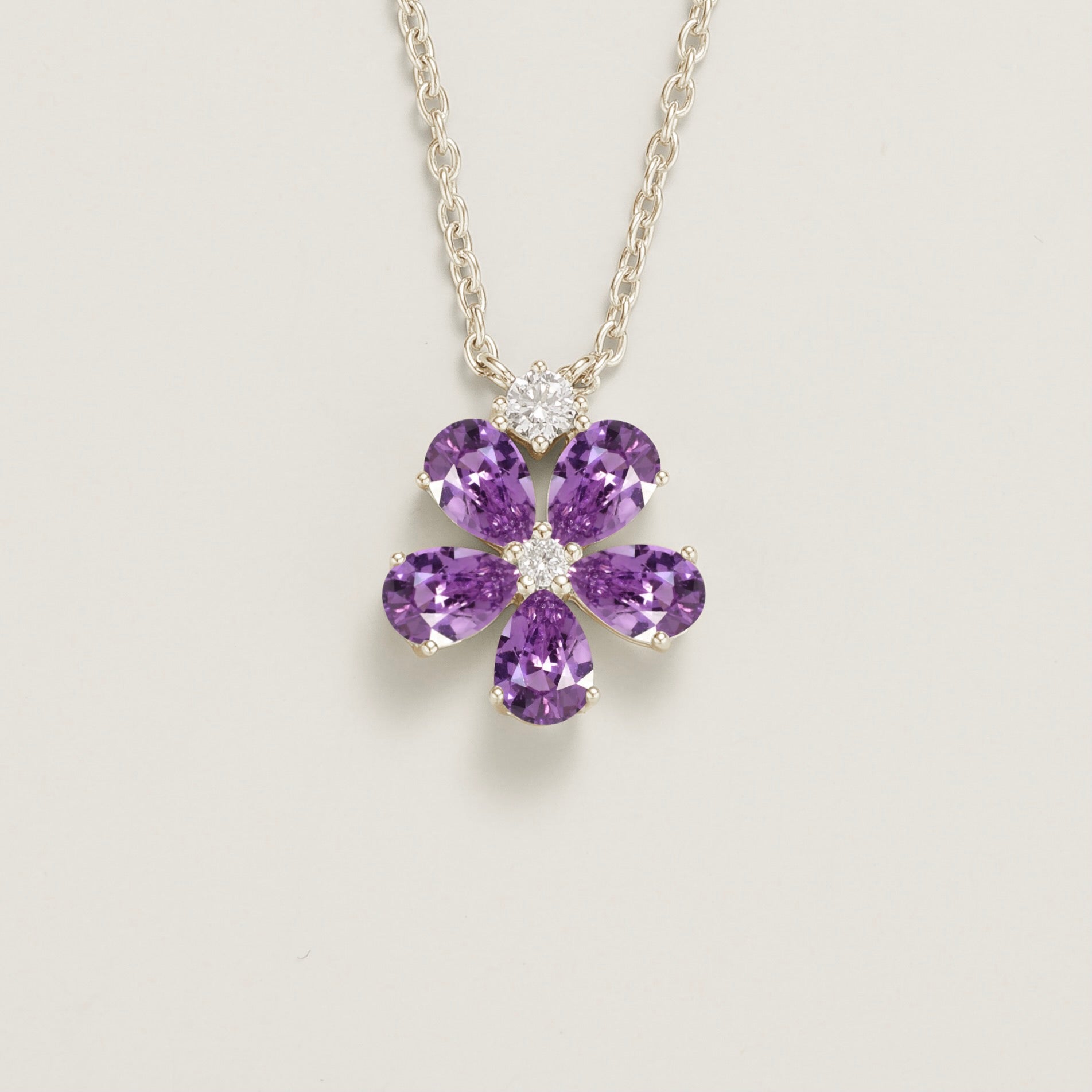 Florea Purple Sapphire & Diamond Flower Pendant Necklace in White Gold