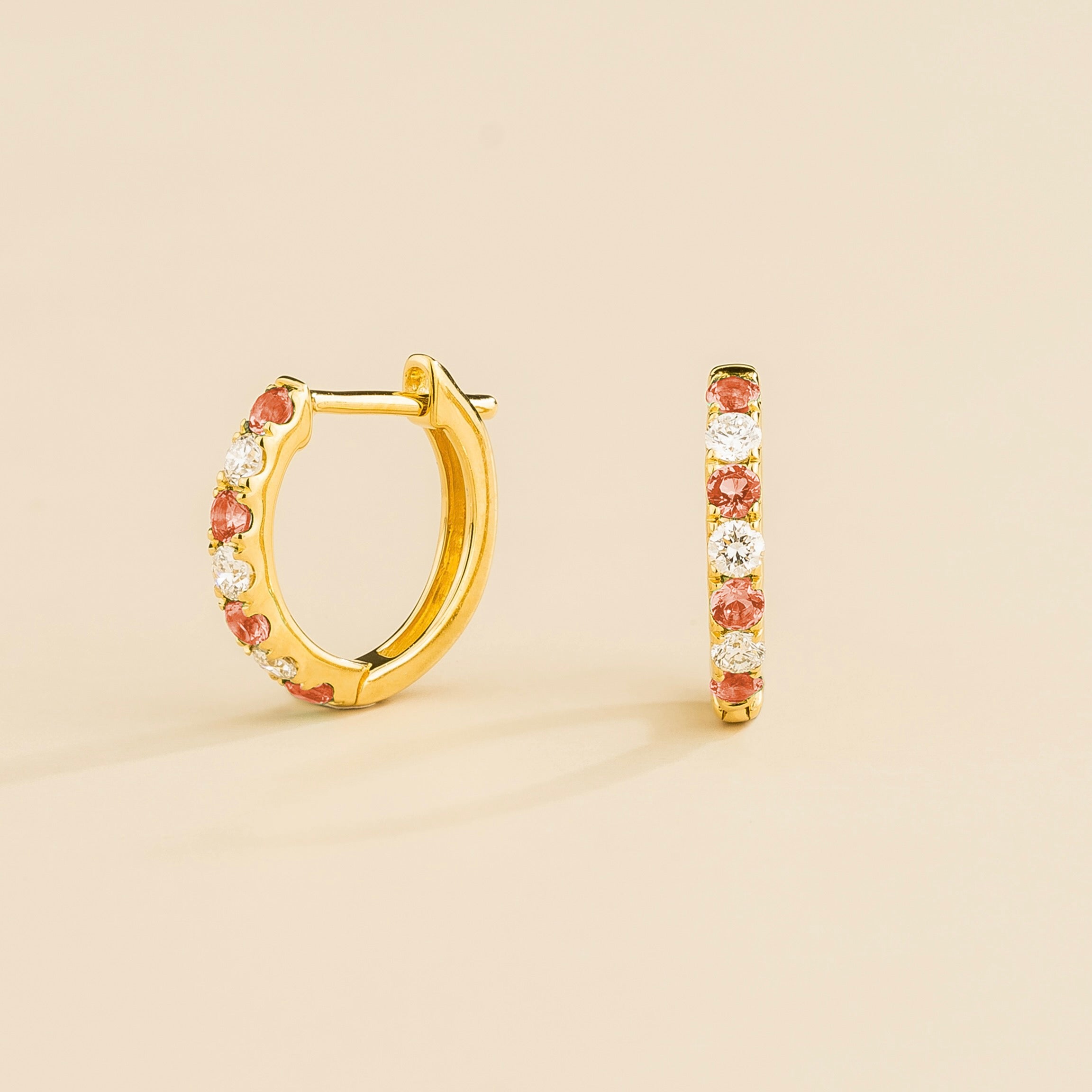 Stacy Padparadscha Sapphire & Diamond Huggie Earrings in Gold