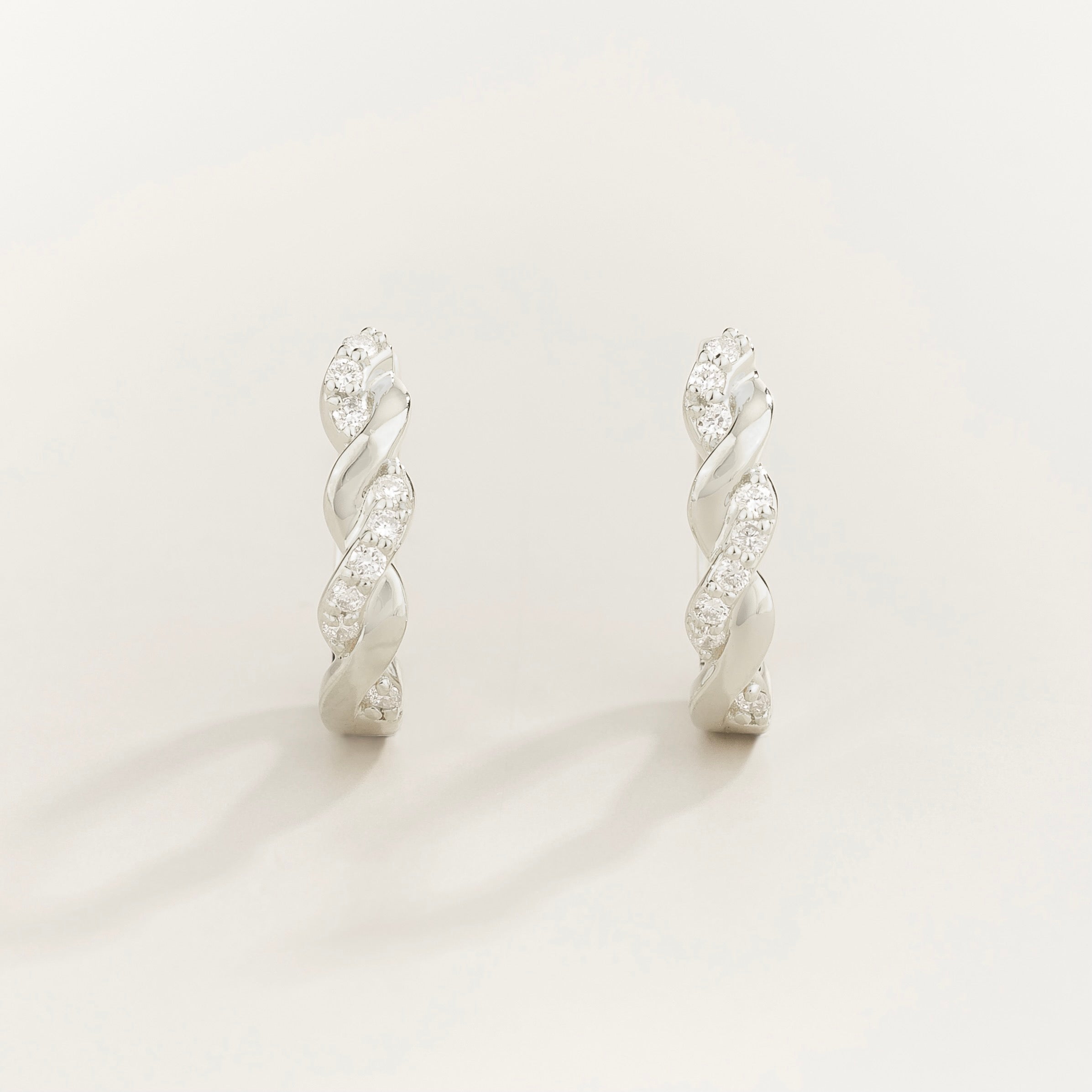 Twist Diamond Huggie Hoop Earrings in White Gold
