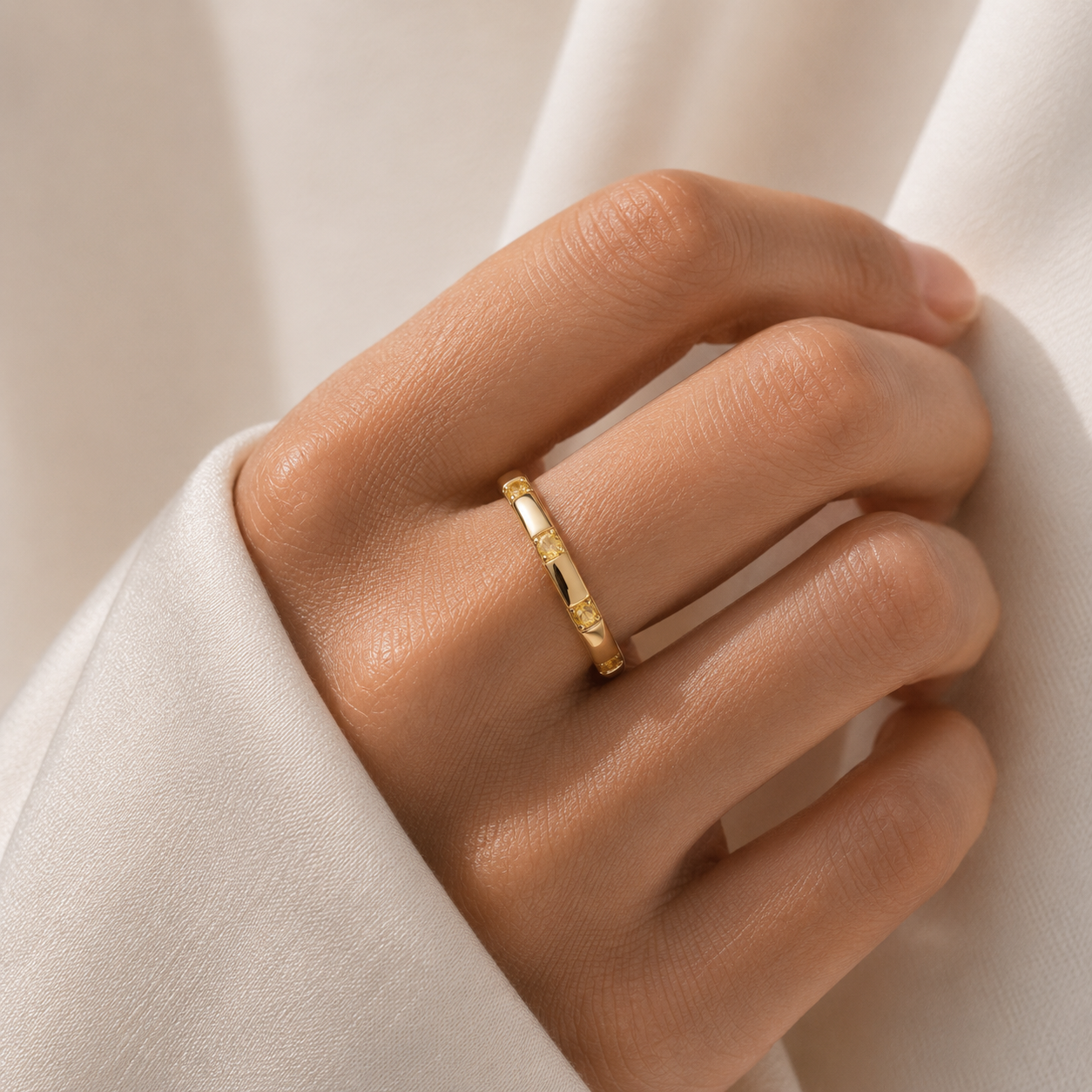 Balans Yellow Sapphire Station Band Ring in Gold
