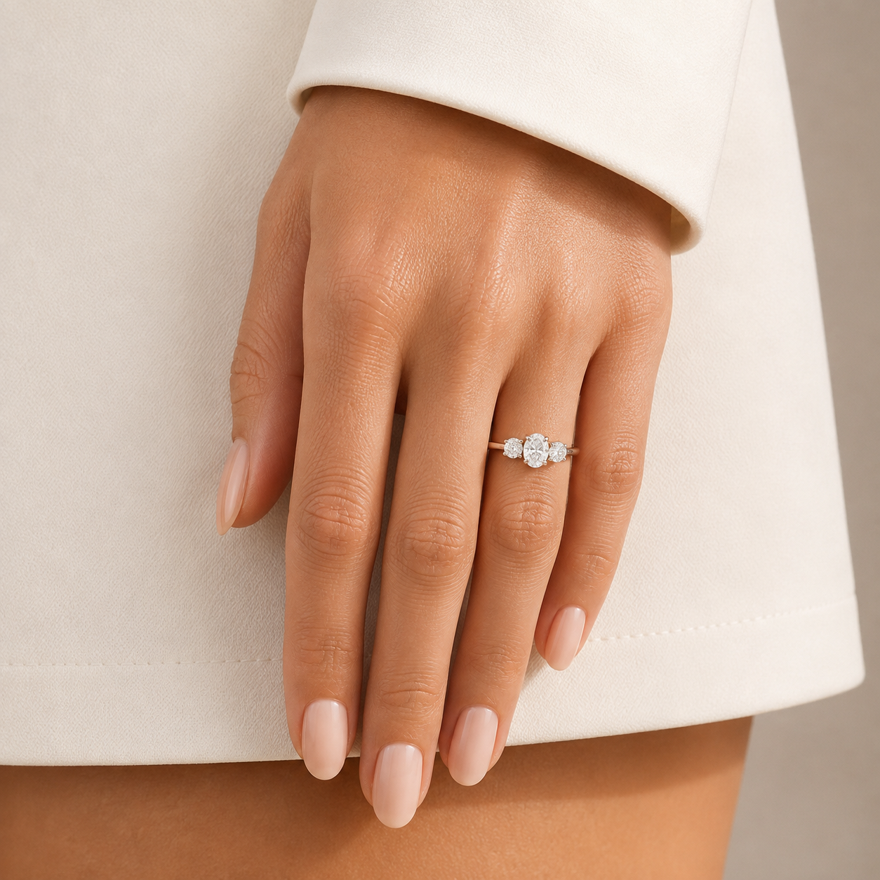 Boble Diamond Oval Three-Stone Ring in White Gold