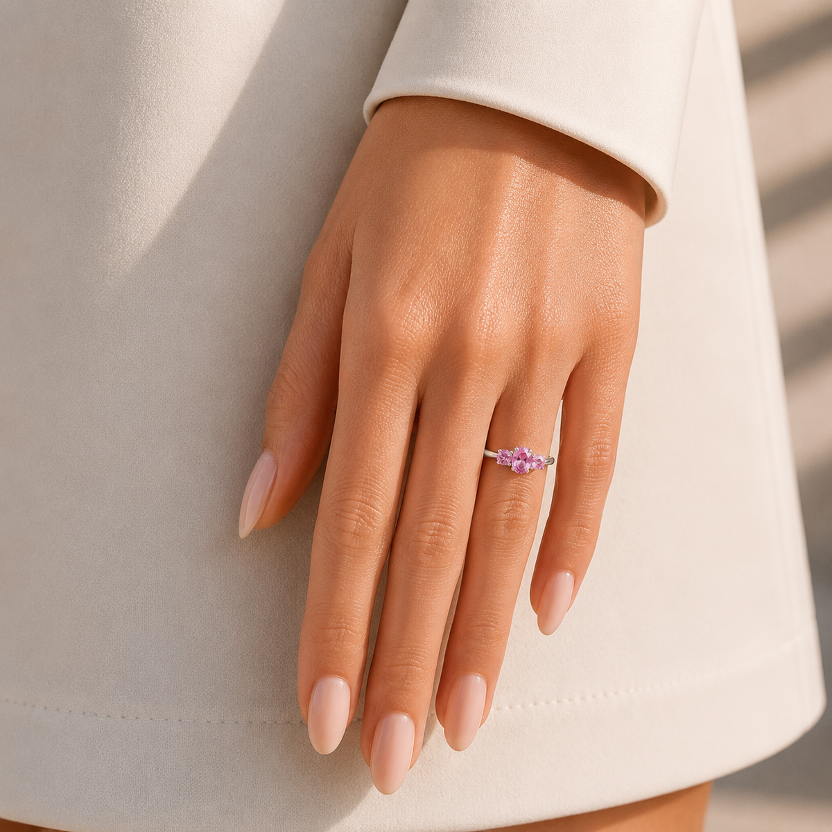 Boble Pink Sapphire Oval Three-Stone Ring in White Gold